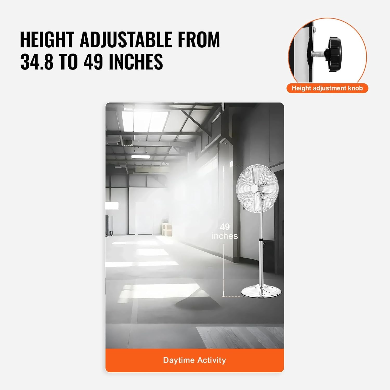 image:imageVEVOR Industrial Pedestal Fan 24 Inch 85Degree Oscillating Fan Height Adjustable Standing Fans with 3 Adjustable Speeds High Power Floor Fans for Office BlackSilver