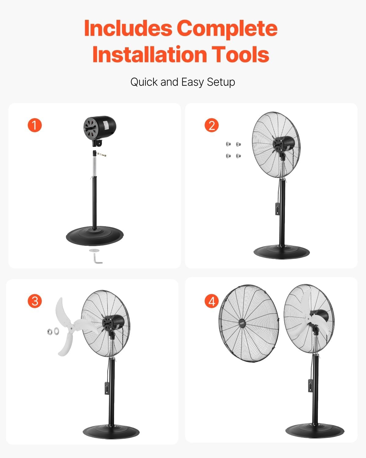 image:imageVEVOR Industrial Pedestal Fan 24 Inch 85Degree Oscillating Fan Height Adjustable Standing Fans with 3 Adjustable Speeds High Power Floor Fans for Office BlackBlack