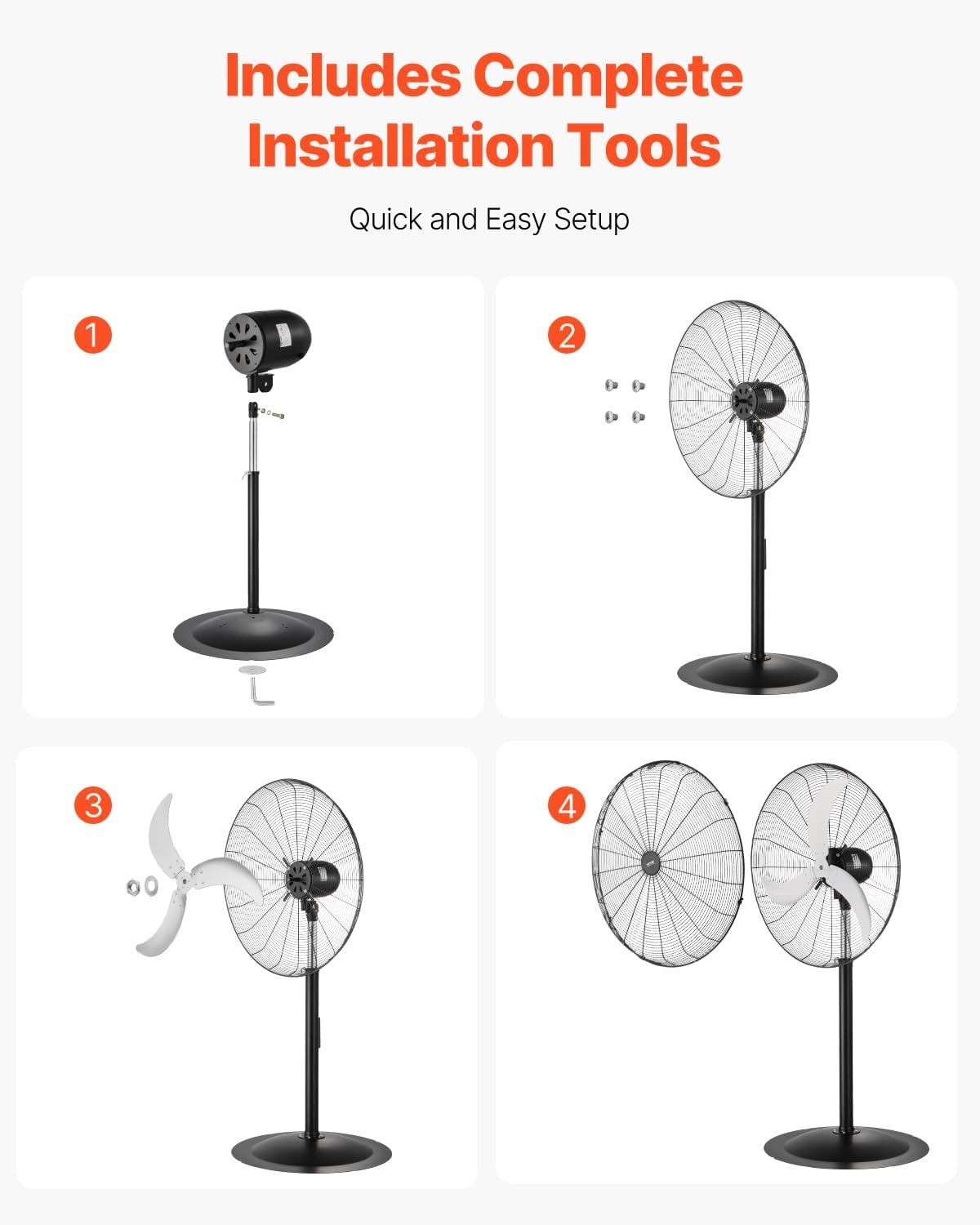 image:imageVEVOR Industrial Pedestal Fan 24 Inch 85Degree Oscillating Fan Height Adjustable Standing Fans with 3 Adjustable Speeds High Power Floor Fans for Office BlackBlack