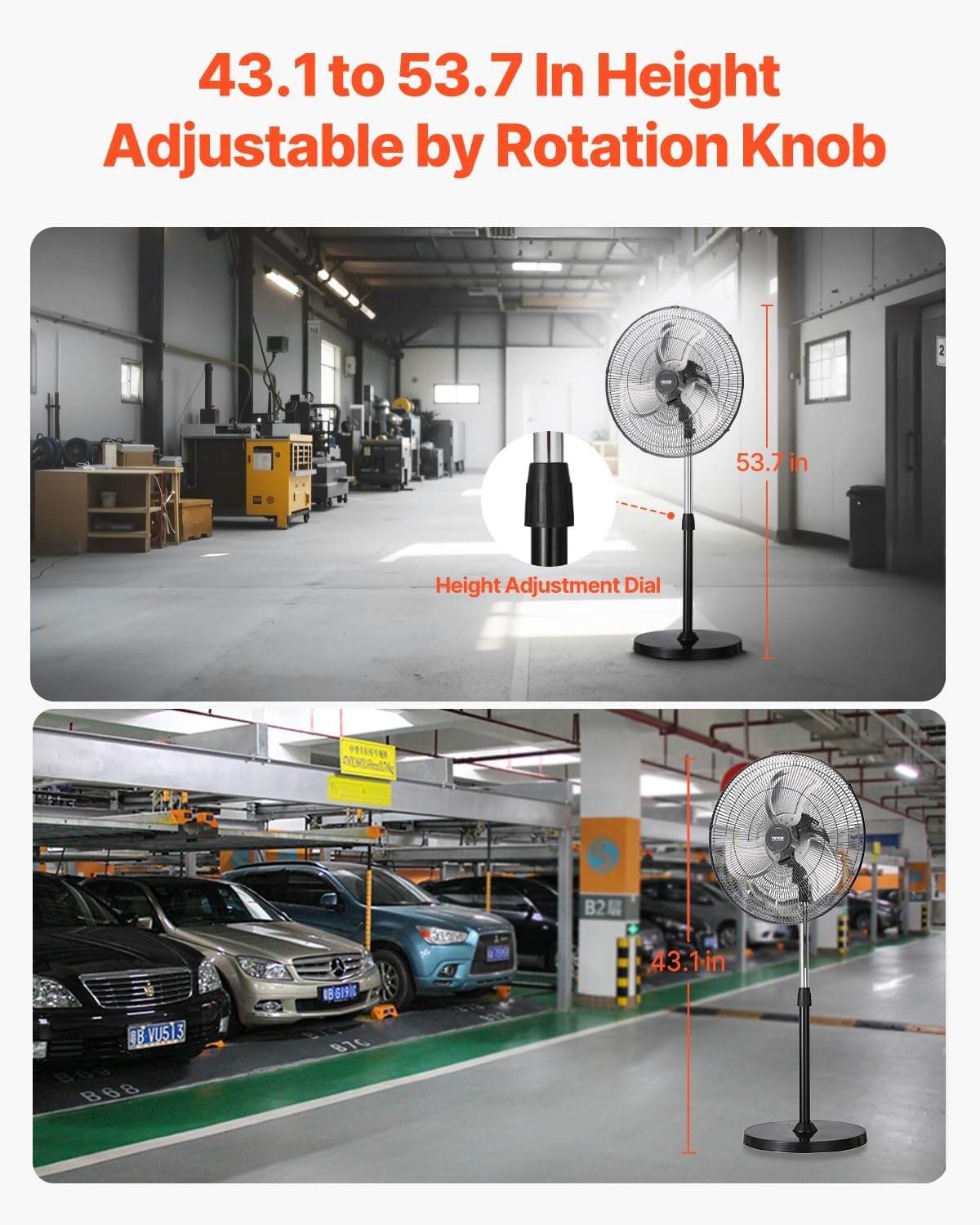 image:imageVEVOR Industrial Pedestal Fan 24 Inch 85Degree Oscillating Fan Height Adjustable Standing Fans with 3 Adjustable Speeds High Power Floor Fans for Office BlackBlack
