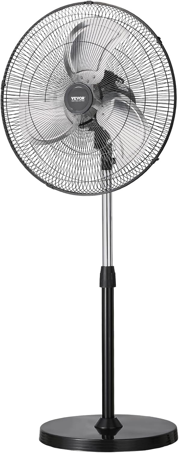 image:imageVEVOR Industrial Pedestal Fan 24 Inch 85Degree Oscillating Fan Height Adjustable Standing Fans with 3 Adjustable Speeds High Power Floor Fans for Office BlackBlack