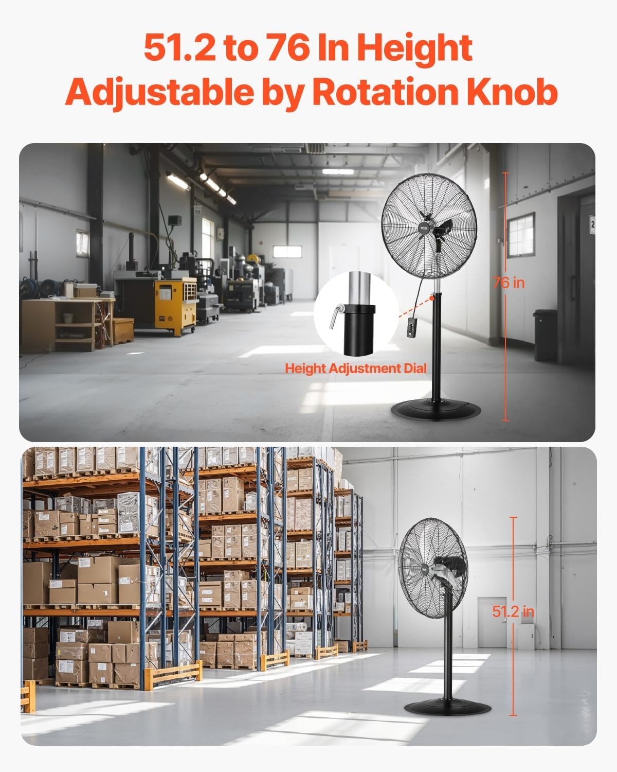 image:imageVEVOR Industrial Pedestal Fan 24 Inch 85Degree Oscillating Fan Height Adjustable Standing Fans with 3 Adjustable Speeds High Power Floor Fans for Office BlackBlack