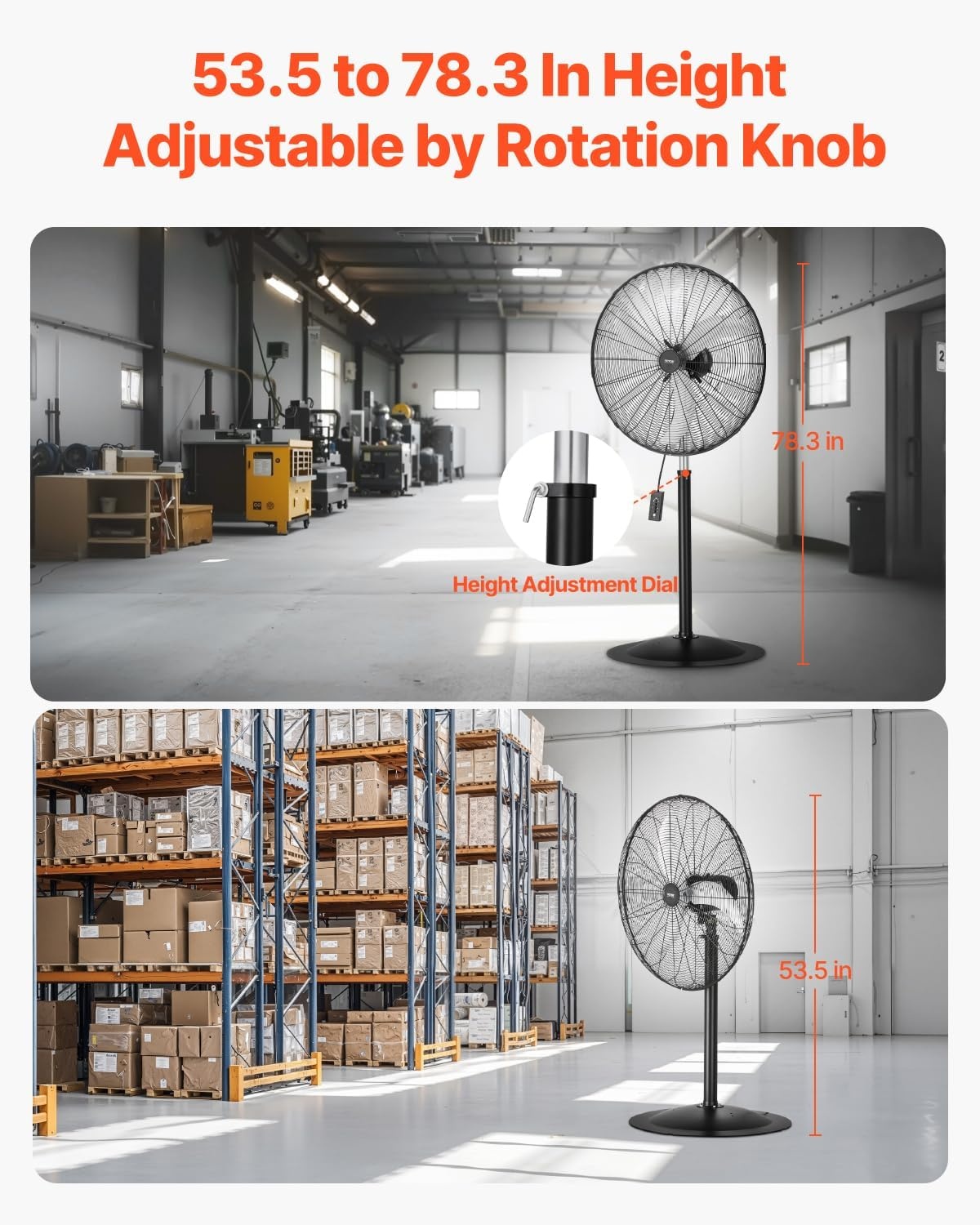 image:imageVEVOR Industrial Pedestal Fan 24 Inch 85Degree Oscillating Fan Height Adjustable Standing Fans with 3 Adjustable Speeds High Power Floor Fans for Office BlackBlack