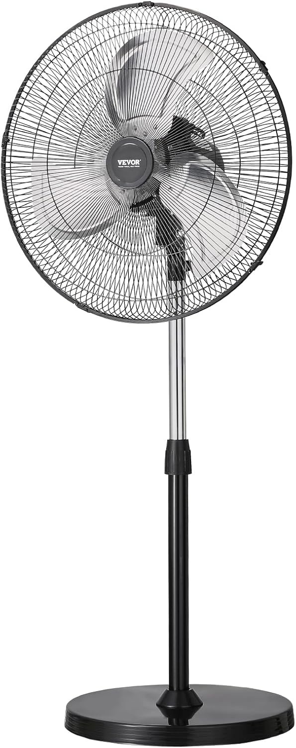 image:imageVEVOR Industrial Pedestal Fan 24 Inch 85Degree Oscillating Fan Height Adjustable Standing Fans with 3 Adjustable Speeds High Power Floor Fans for Office BlackBlack