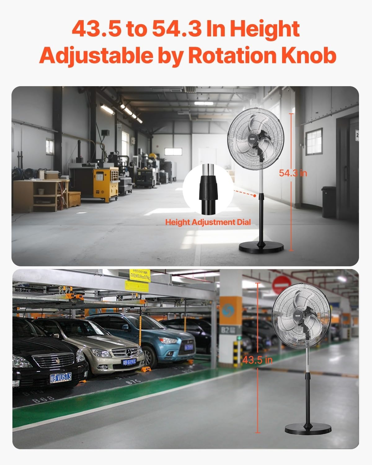 image:imageVEVOR Industrial Pedestal Fan 24 Inch 85Degree Oscillating Fan Height Adjustable Standing Fans with 3 Adjustable Speeds High Power Floor Fans for Office BlackBlack