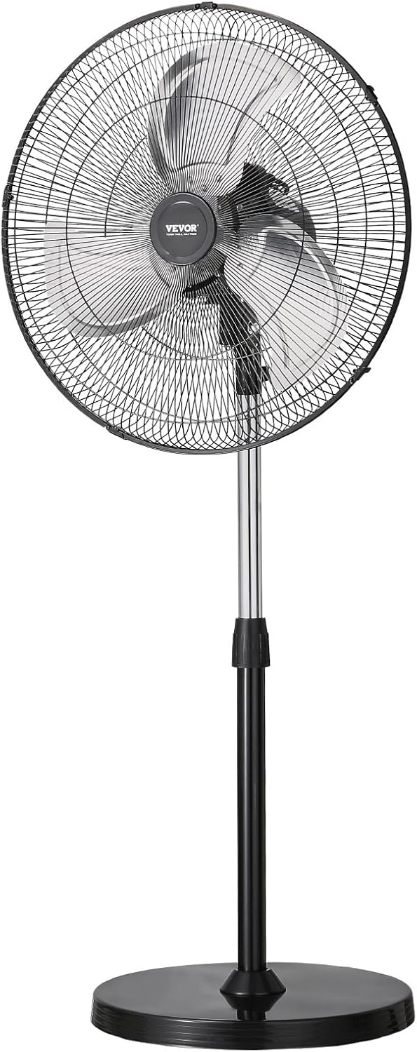 image:imageVEVOR Industrial Pedestal Fan 24 Inch 85Degree Oscillating Fan Height Adjustable Standing Fans with 3 Adjustable Speeds High Power Floor Fans for Office BlackBlack