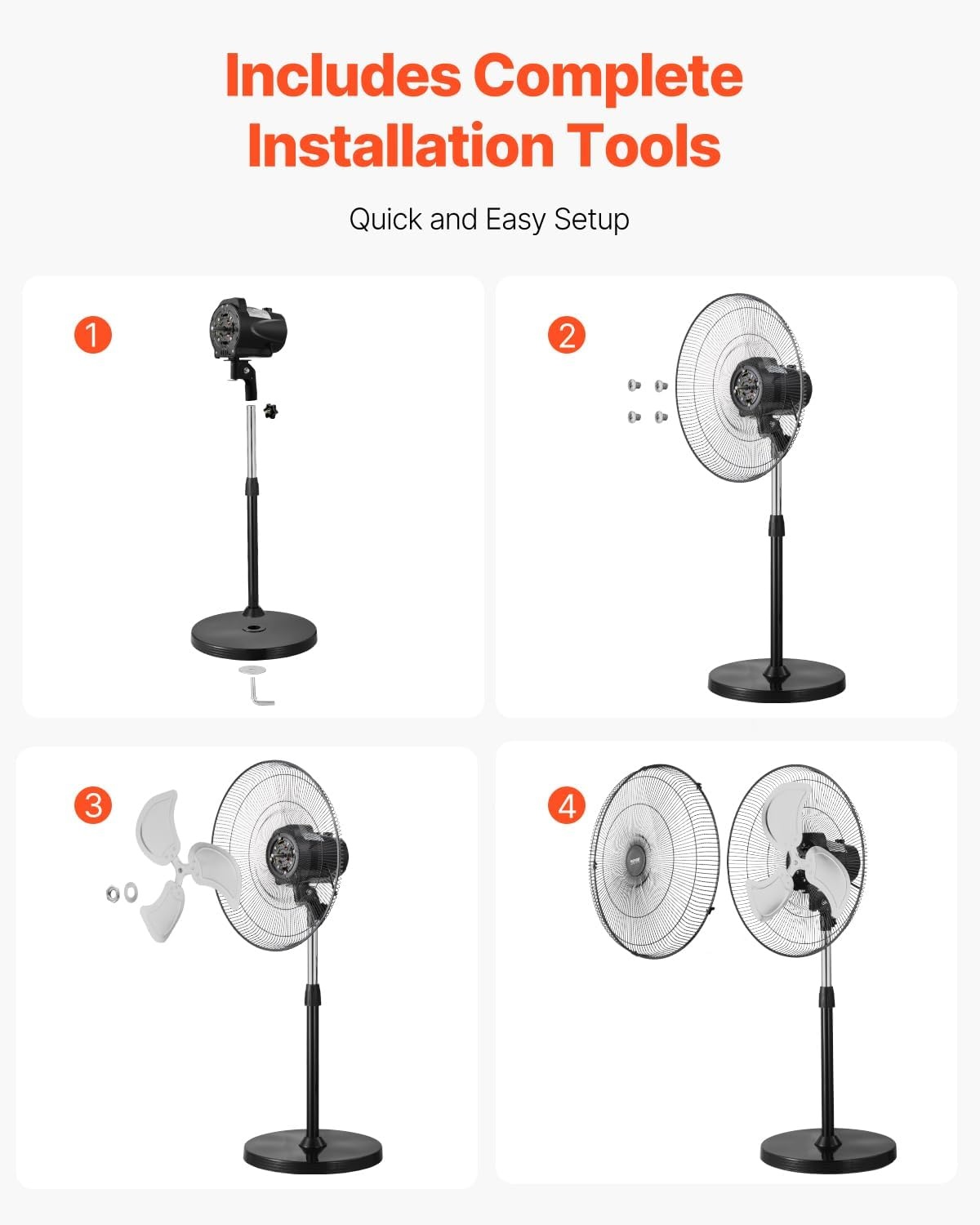 image:imageVEVOR Industrial Pedestal Fan 24 Inch 85Degree Oscillating Fan Height Adjustable Standing Fans with 3 Adjustable Speeds High Power Floor Fans for Office BlackBlack