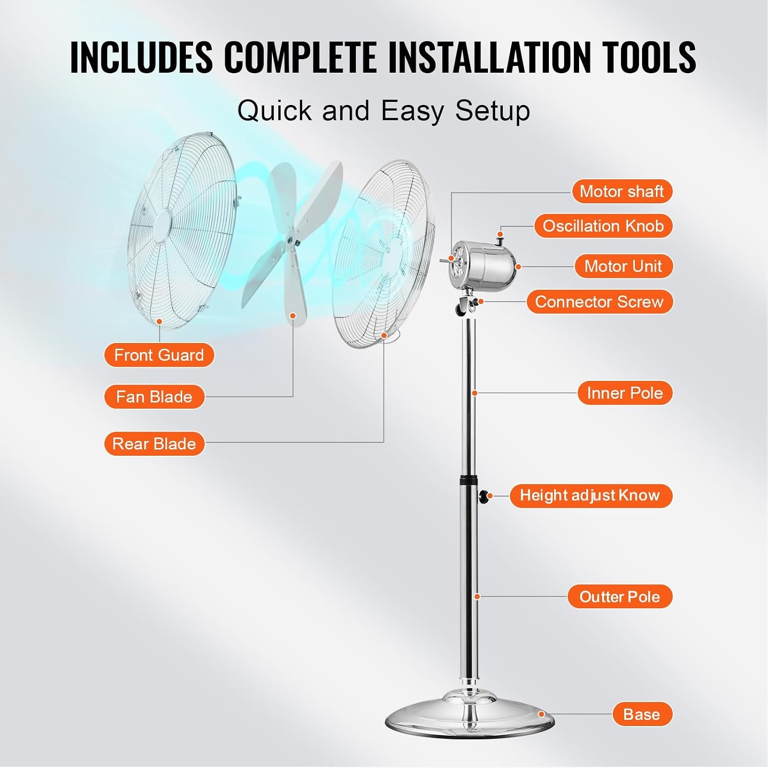 image:imageVEVOR Industrial Pedestal Fan 24 Inch 85Degree Oscillating Fan Height Adjustable Standing Fans with 3 Adjustable Speeds High Power Floor Fans for Office BlackSilver