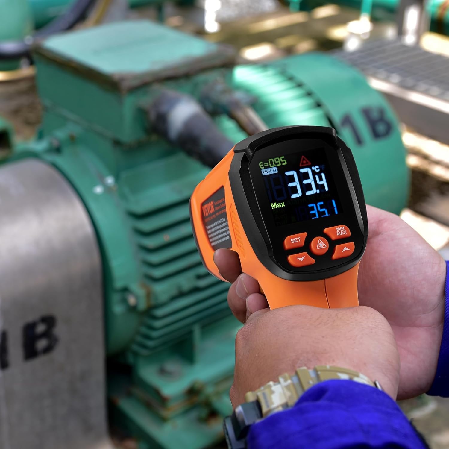 image:imageVEVOR Infrared Thermometer 40F2732F Dual Laser Temperature Gun NonContact Handheld IR Heat Temperature Gun amp Adjustable Emissivity for Metal SmeltingCookingPizza OvenEngine Not for HumanOrange 40F2732F401500