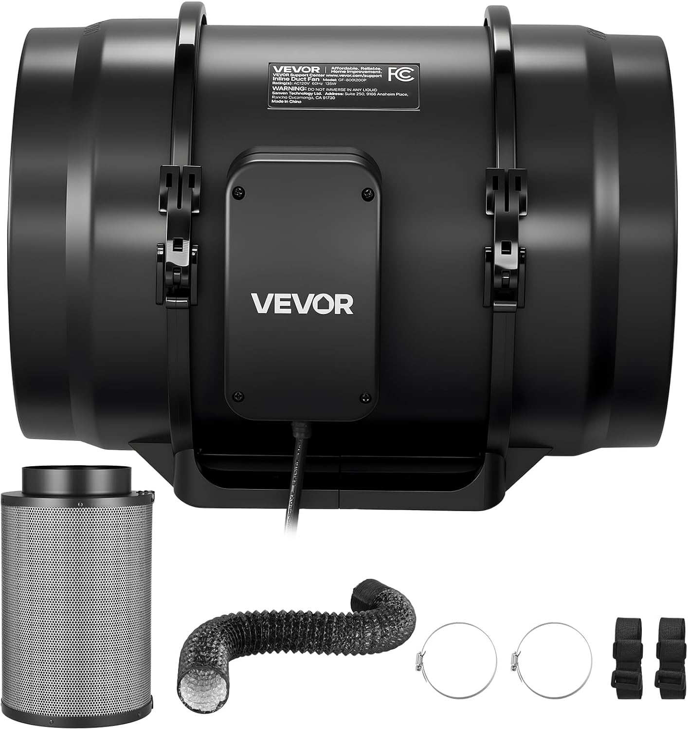 image:imageVEVOR Inline Duct Fan 4Inch 180 CFM with Power Cord Quiet ACmotor Ventilation Exhaust Fan for Cooling Booster Grow Tents Hydroponics8 Fan Air Filtration Kit