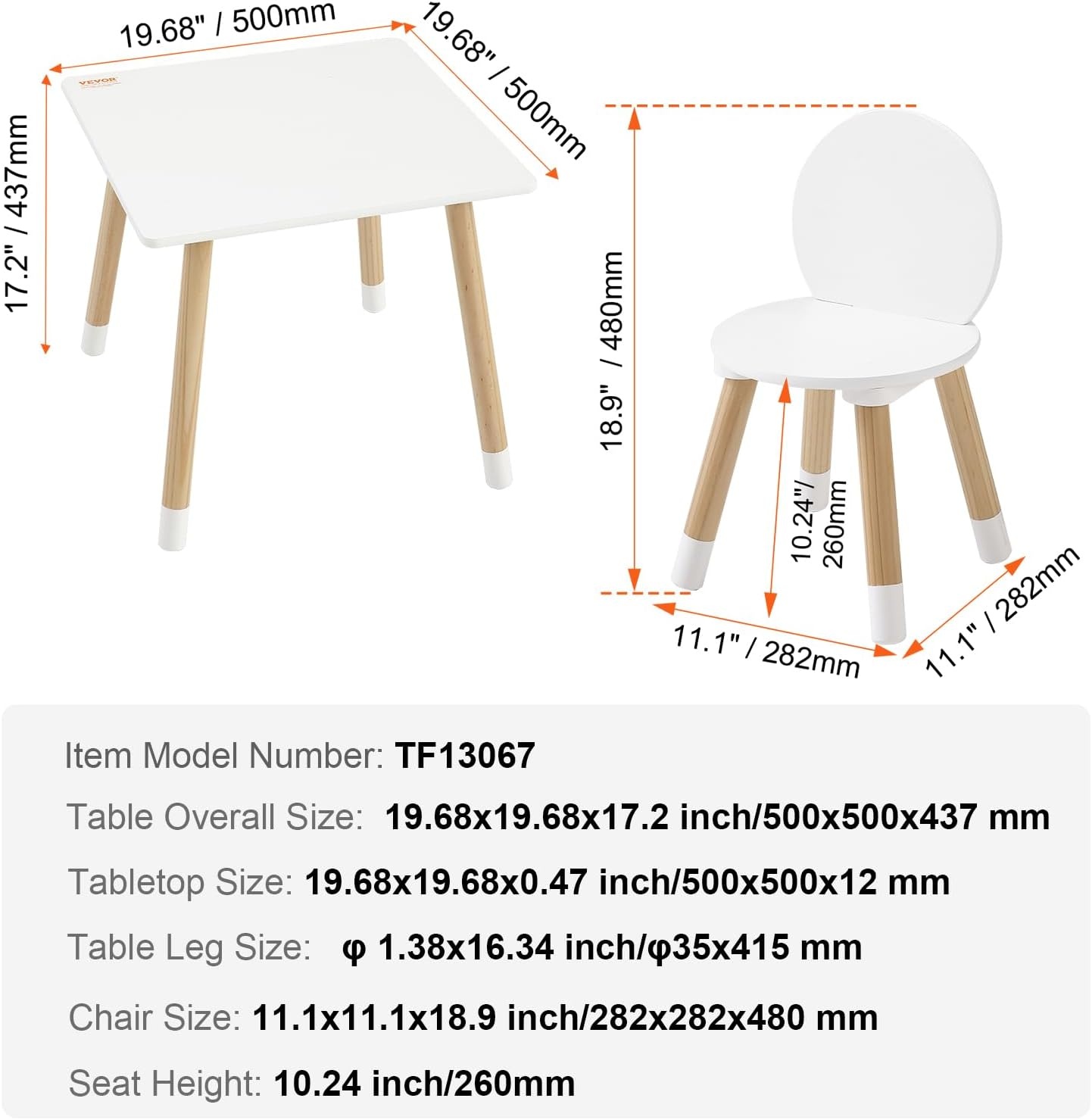 image:imageVEVOR Kids Table and 2 Chairs Set Toddler Table and Chair Set with Rounded Edge Design amp Graffiti Desktop Wooden Desk for Art Craft Reading Learning Drawing ClassroomDaycareHome BurlywoodWhite