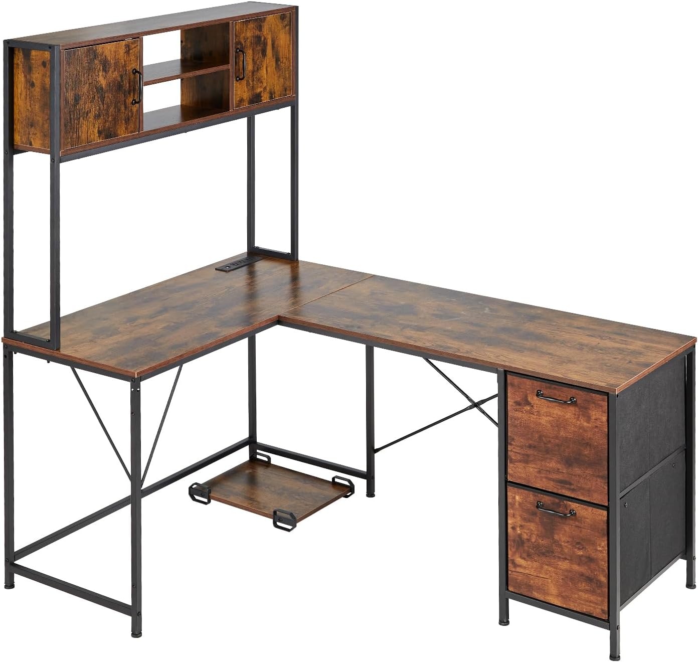 image:imageVEVOR LShaped Gaming Desk with LED Lights 622inch Reversible Corner Computer Desk with Power Outlets Movable CPU Stand amp Storage Drawers Modern Stylish PC Gaming Table for Home OfficePower OutletsDrawers