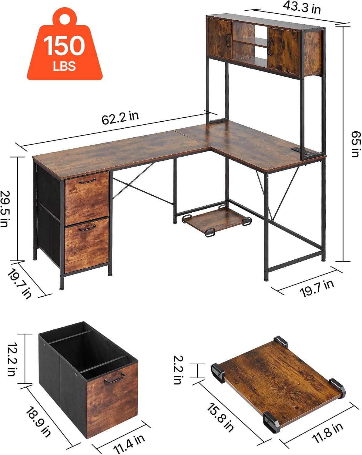 image:imageVEVOR LShaped Gaming Desk with LED Lights 622inch Reversible Corner Computer Desk with Power Outlets Movable CPU Stand amp Storage Drawers Modern Stylish PC Gaming Table for Home OfficePower OutletsDrawers