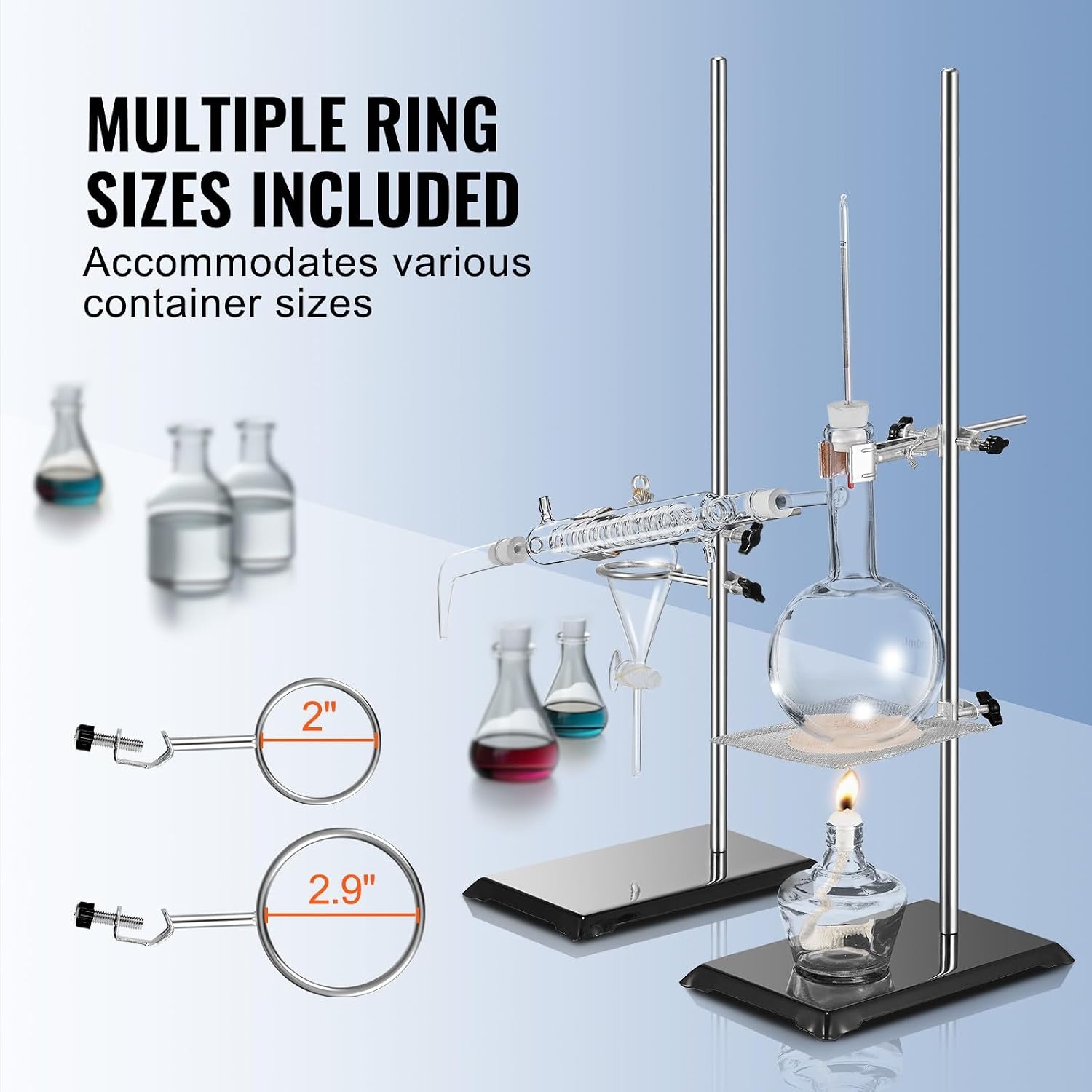 image:imageVEVOR Laboratory Support Stand Sets Set of 2 Steel Lab Stand with 236 in Rod and 83 x 53 in Cast Iron Base Includes Flask Clamps Burette Clamps and Cross ClampsYHEO4