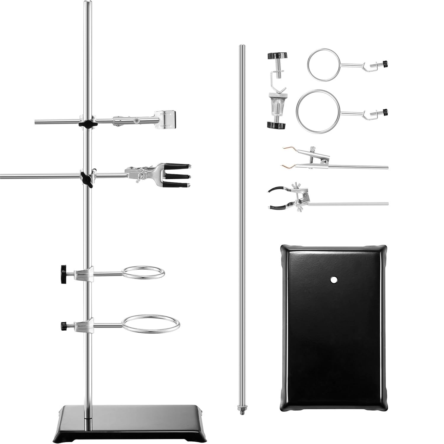 image:imageVEVOR Laboratory Support Stand Sets Set of 2 Steel Lab Stand with 236 in Rod and 83 x 53 in Cast Iron Base Includes Flask Clamps Burette Clamps and Cross ClampsYHEO4