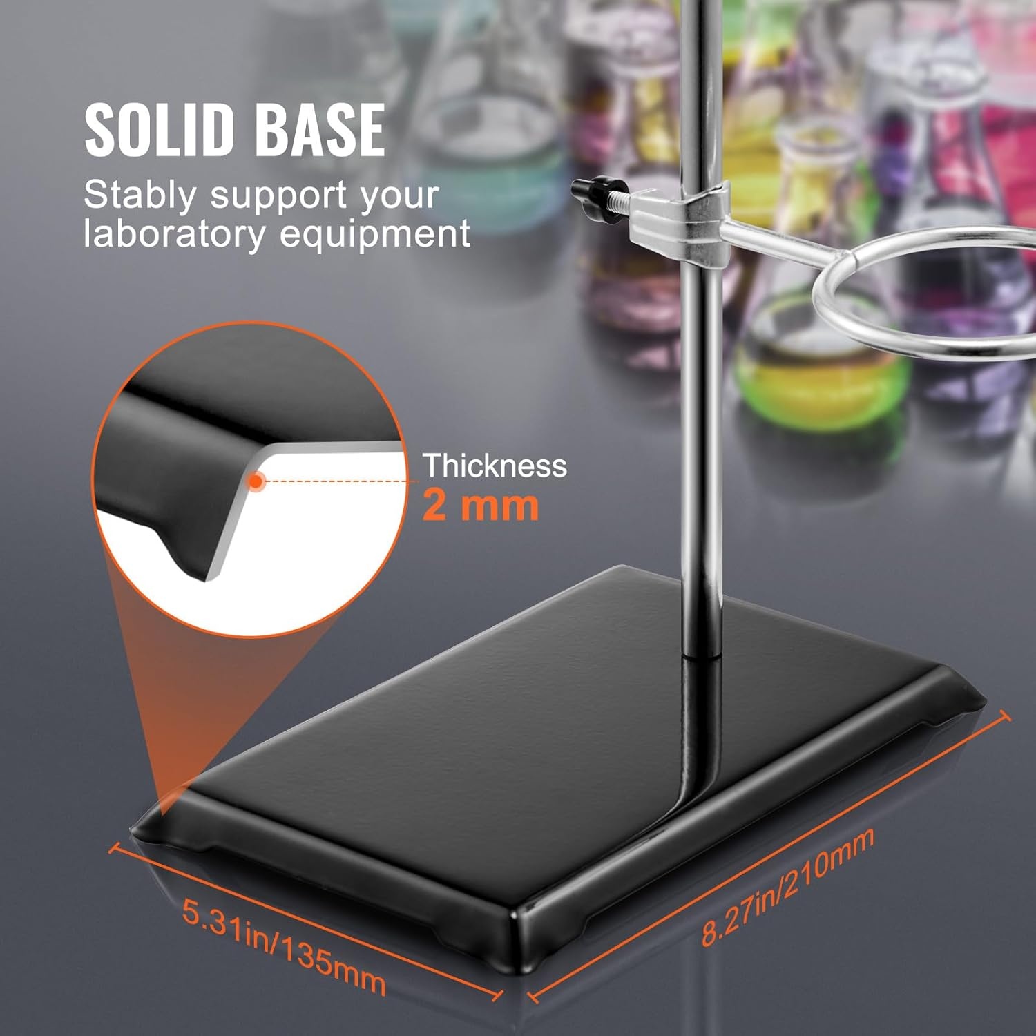 image:imageVEVOR Laboratory Support Stand Sets Set of 2 Steel Lab Stand with 236 in Rod and 83 x 53 in Cast Iron Base Includes Flask Clamps Burette Clamps and Cross ClampsYHEO4