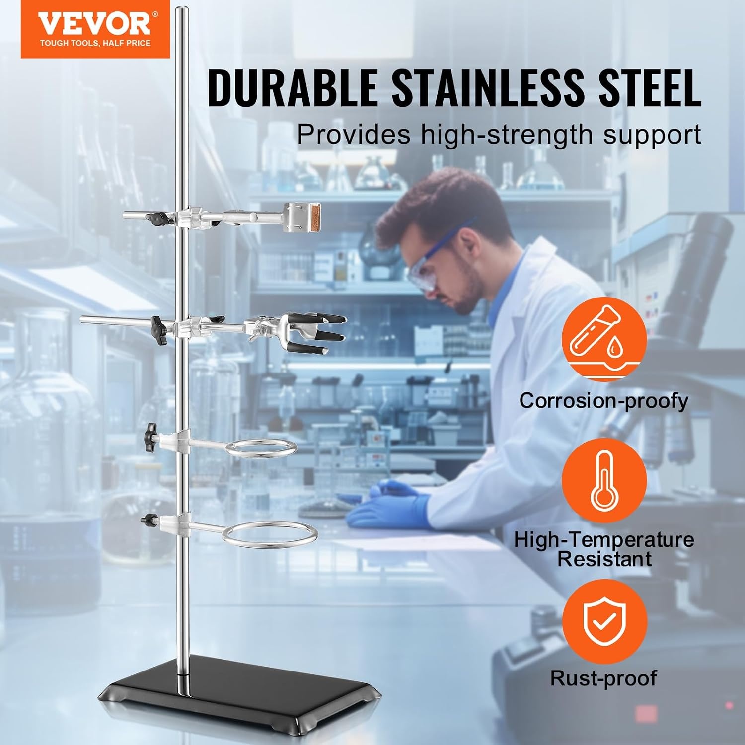 image:imageVEVOR Laboratory Support Stand Sets Set of 2 Steel Lab Stand with 236 in Rod and 83 x 53 in Cast Iron Base Includes Flask Clamps Burette Clamps and Cross ClampsYHEO4