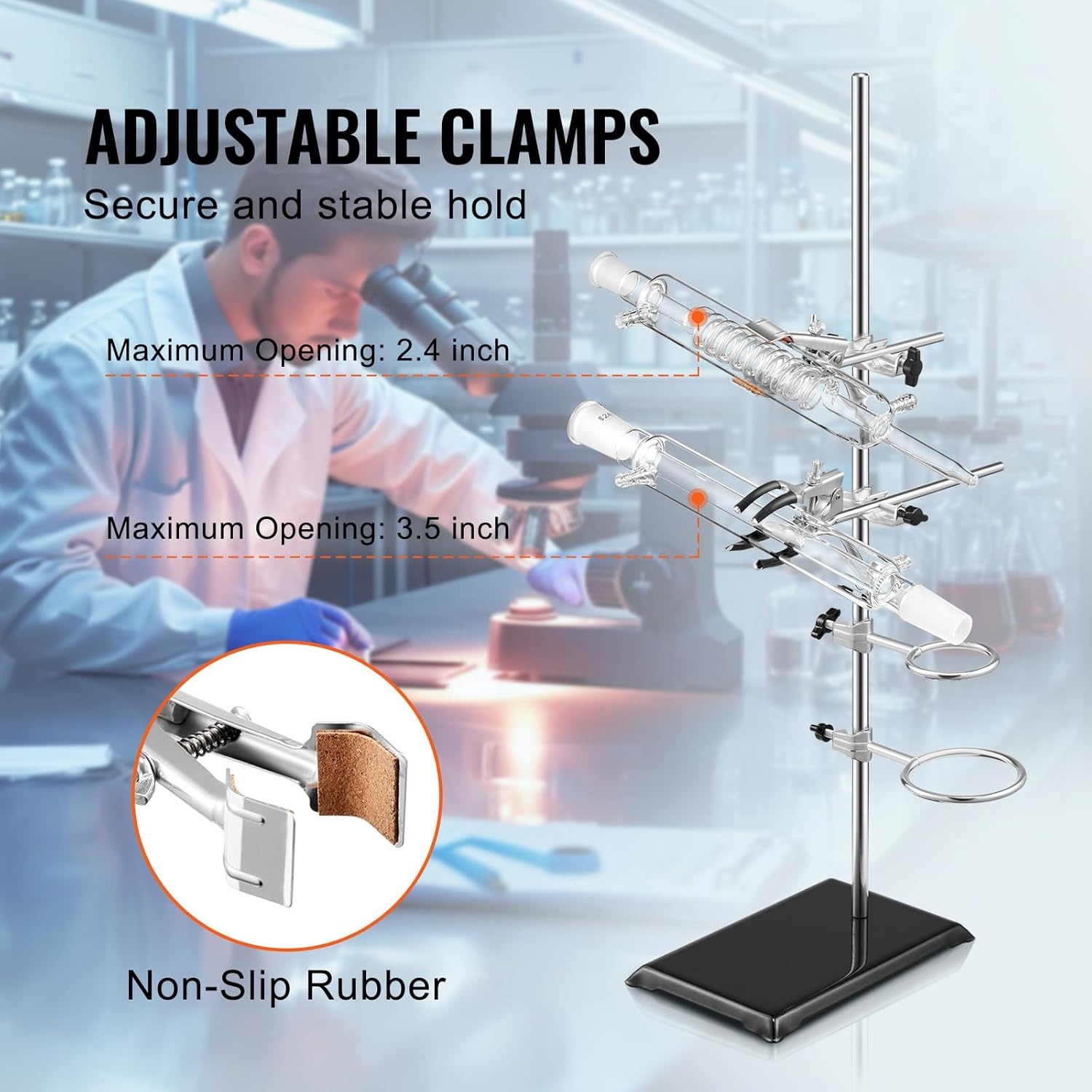 image:imageVEVOR Laboratory Support Stand Sets Set of 2 Steel Lab Stand with 236 in Rod and 83 x 53 in Cast Iron Base Includes Flask Clamps Burette Clamps and Cross ClampsYHEO4