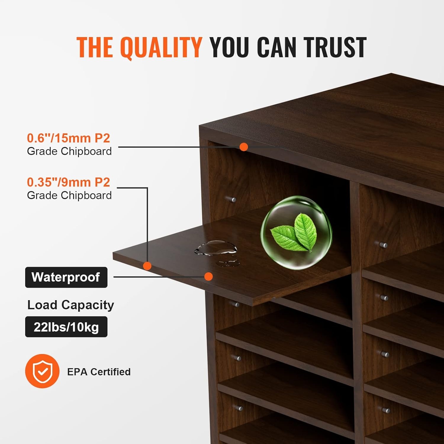 image:imageVEVOR Literature Organizers 5 Compartments Office Mailbox with Adjustable Shelves Wood Literature sorter 139x12x13 inches for Office Home Classroom Mailrooms Organization EPA Certified BrownBrown