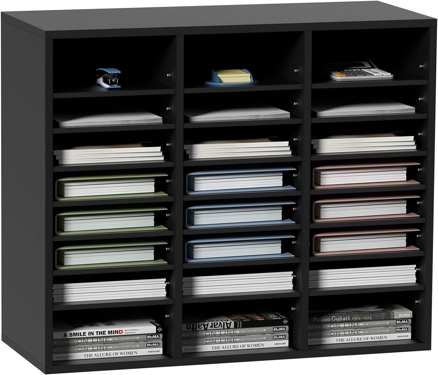 image:imageVEVOR Literature Organizers 5 Compartments Office Mailbox with Adjustable Shelves Wood Literature sorter 139x12x13 inches for Office Home Classroom Mailrooms Organization EPA Certified BrownBlack