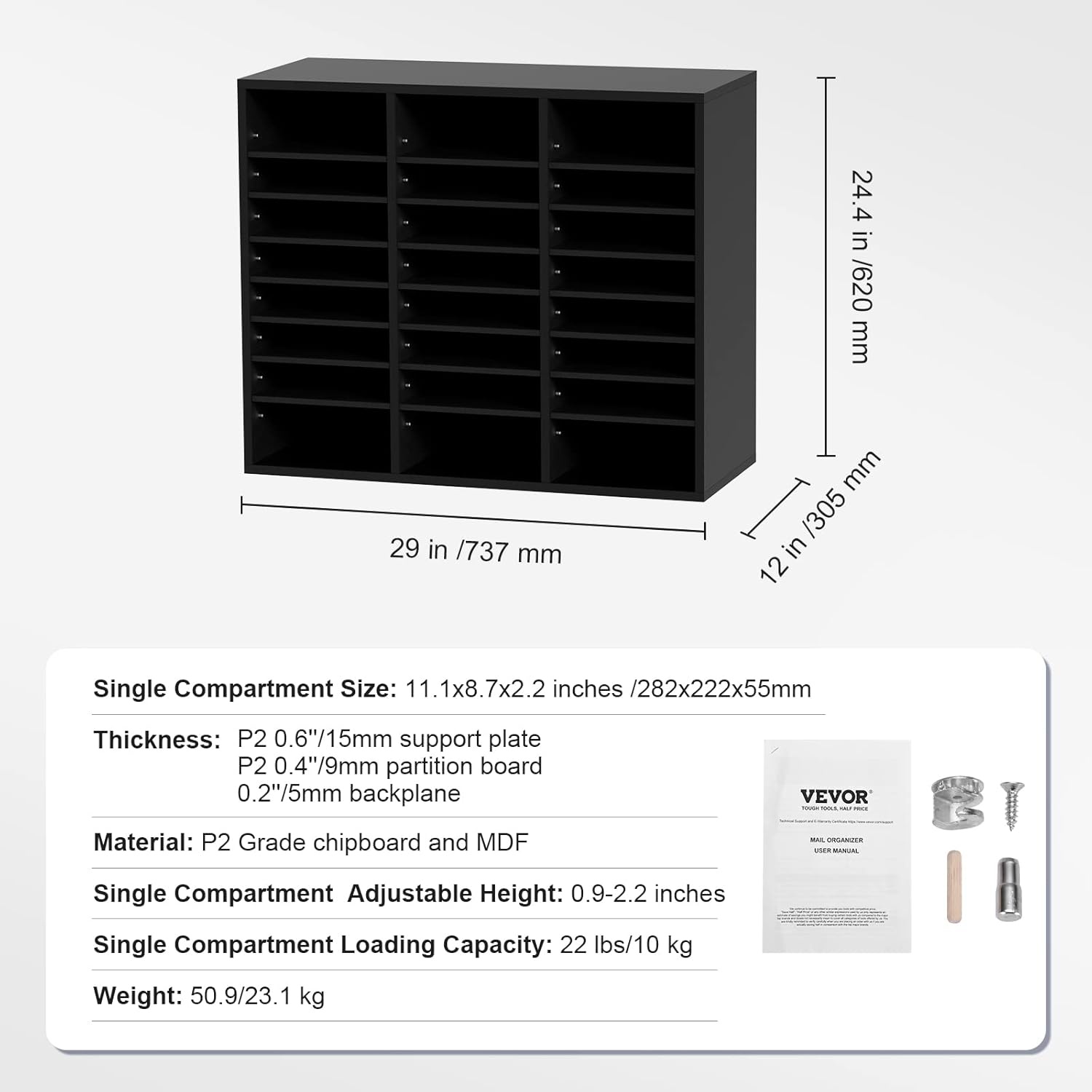 image:imageVEVOR Literature Organizers 5 Compartments Office Mailbox with Adjustable Shelves Wood Literature sorter 139x12x13 inches for Office Home Classroom Mailrooms Organization EPA Certified BrownBlack