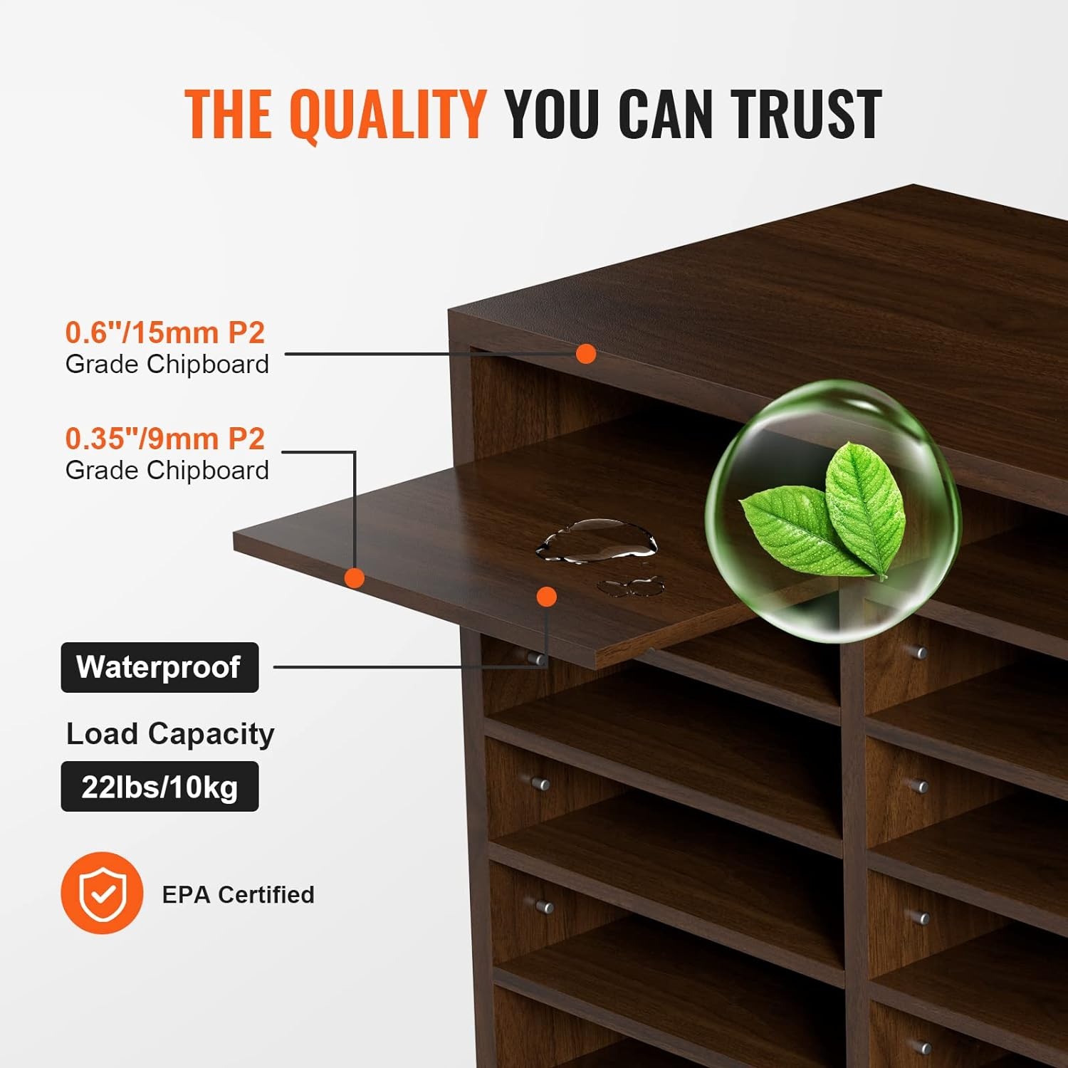image:imageVEVOR Literature Organizers 5 Compartments Office Mailbox with Adjustable Shelves Wood Literature sorter 139x12x13 inches for Office Home Classroom Mailrooms Organization EPA Certified BrownBrown
