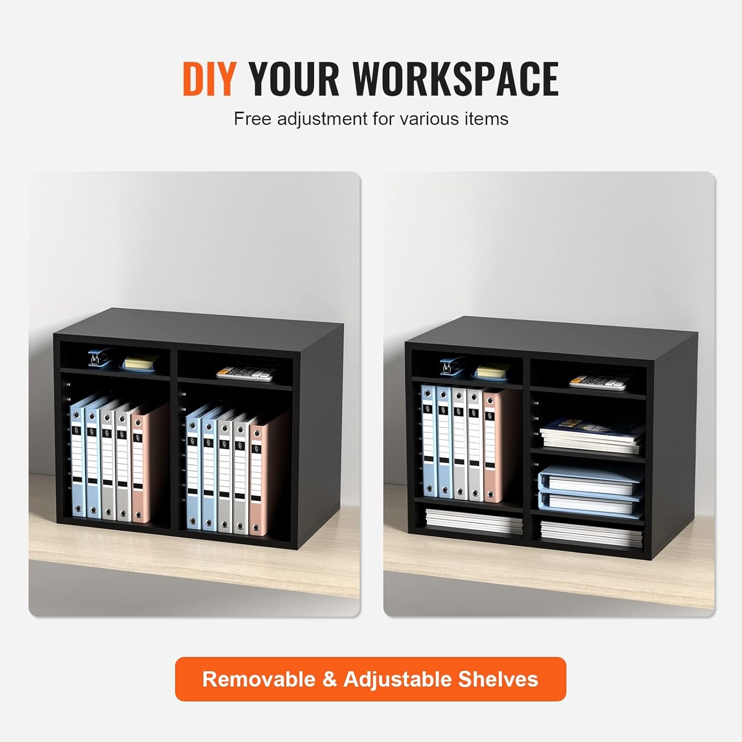 image:imageVEVOR Literature Organizers 5 Compartments Office Mailbox with Adjustable Shelves Wood Literature sorter 139x12x13 inches for Office Home Classroom Mailrooms Organization EPA Certified BrownBlack