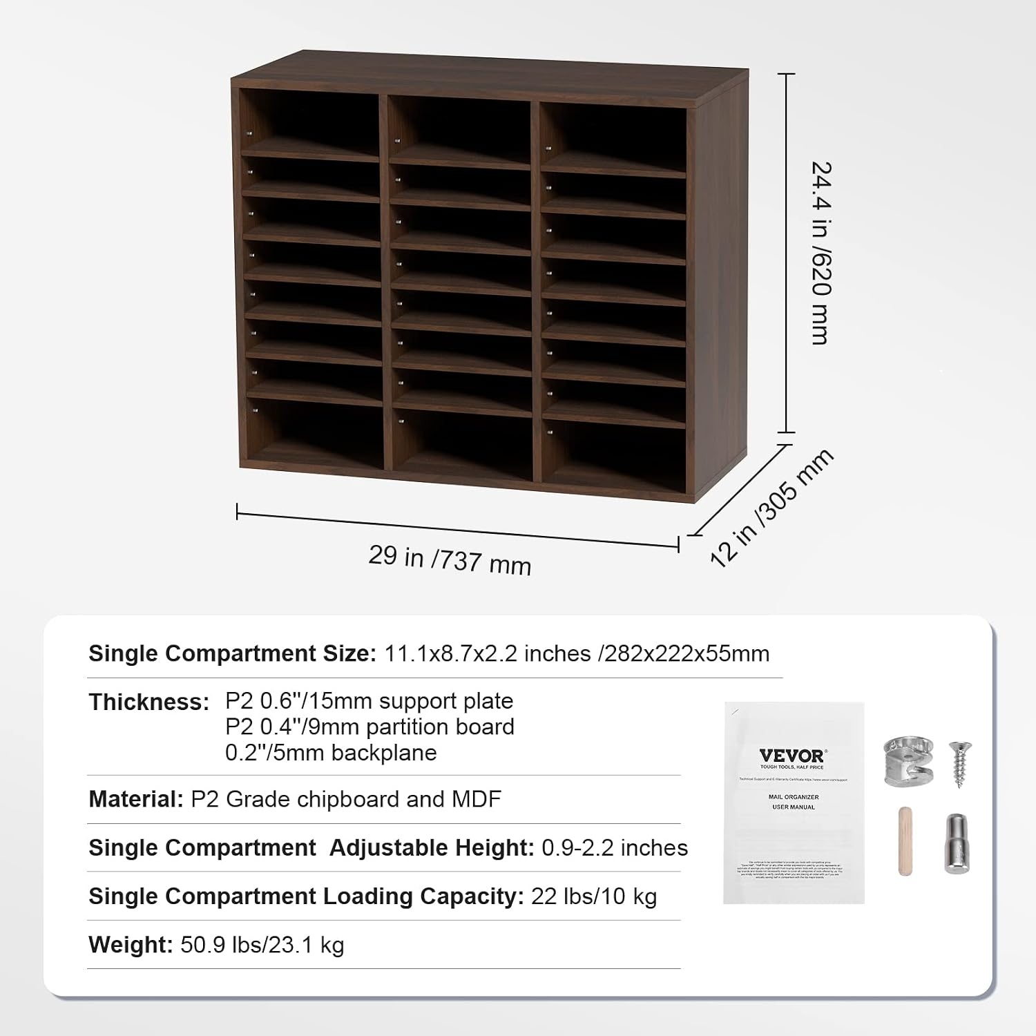 image:imageVEVOR Literature Organizers 5 Compartments Office Mailbox with Adjustable Shelves Wood Literature sorter 139x12x13 inches for Office Home Classroom Mailrooms Organization EPA Certified BrownBrown