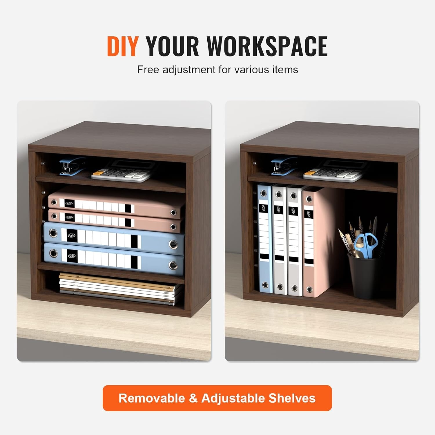 image:imageVEVOR Literature Organizers 5 Compartments Office Mailbox with Adjustable Shelves Wood Literature sorter 139x12x13 inches for Office Home Classroom Mailrooms Organization EPA Certified BrownBrown