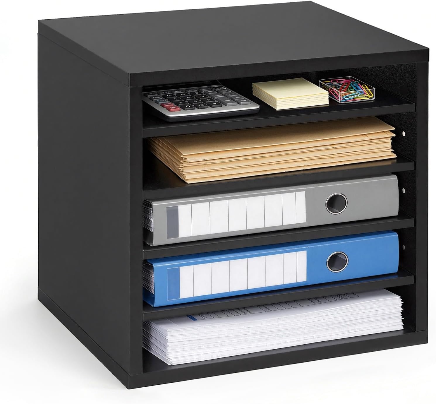 image:imageVEVOR Literature Organizers 5 Compartments Office Mailbox with Adjustable Shelves Wood Literature sorter 139x12x13 inches for Office Home Classroom Mailrooms Organization EPA Certified BrownBlack
