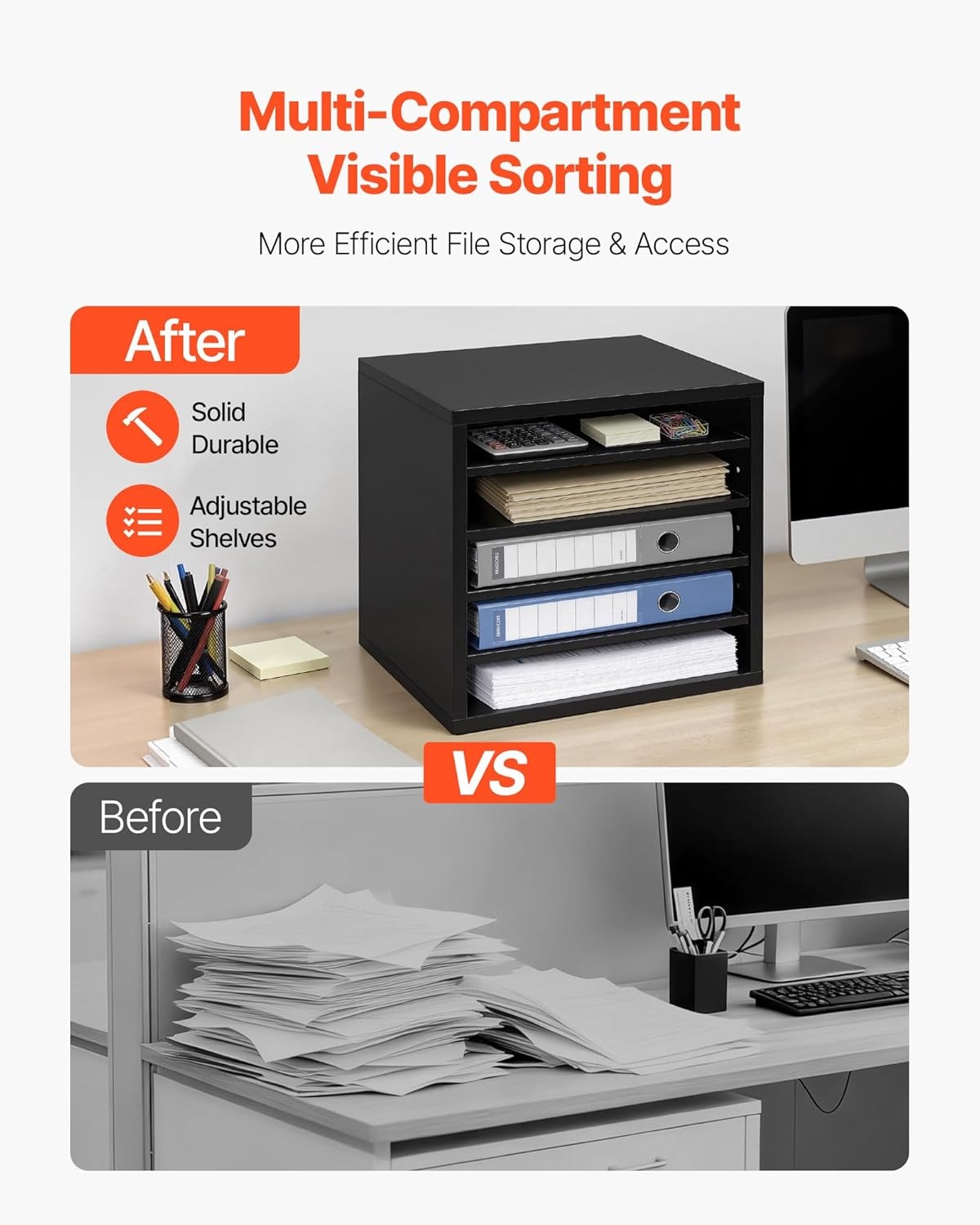 image:imageVEVOR Literature Organizers 5 Compartments Office Mailbox with Adjustable Shelves Wood Literature sorter 139x12x13 inches for Office Home Classroom Mailrooms Organization EPA Certified BrownBlack