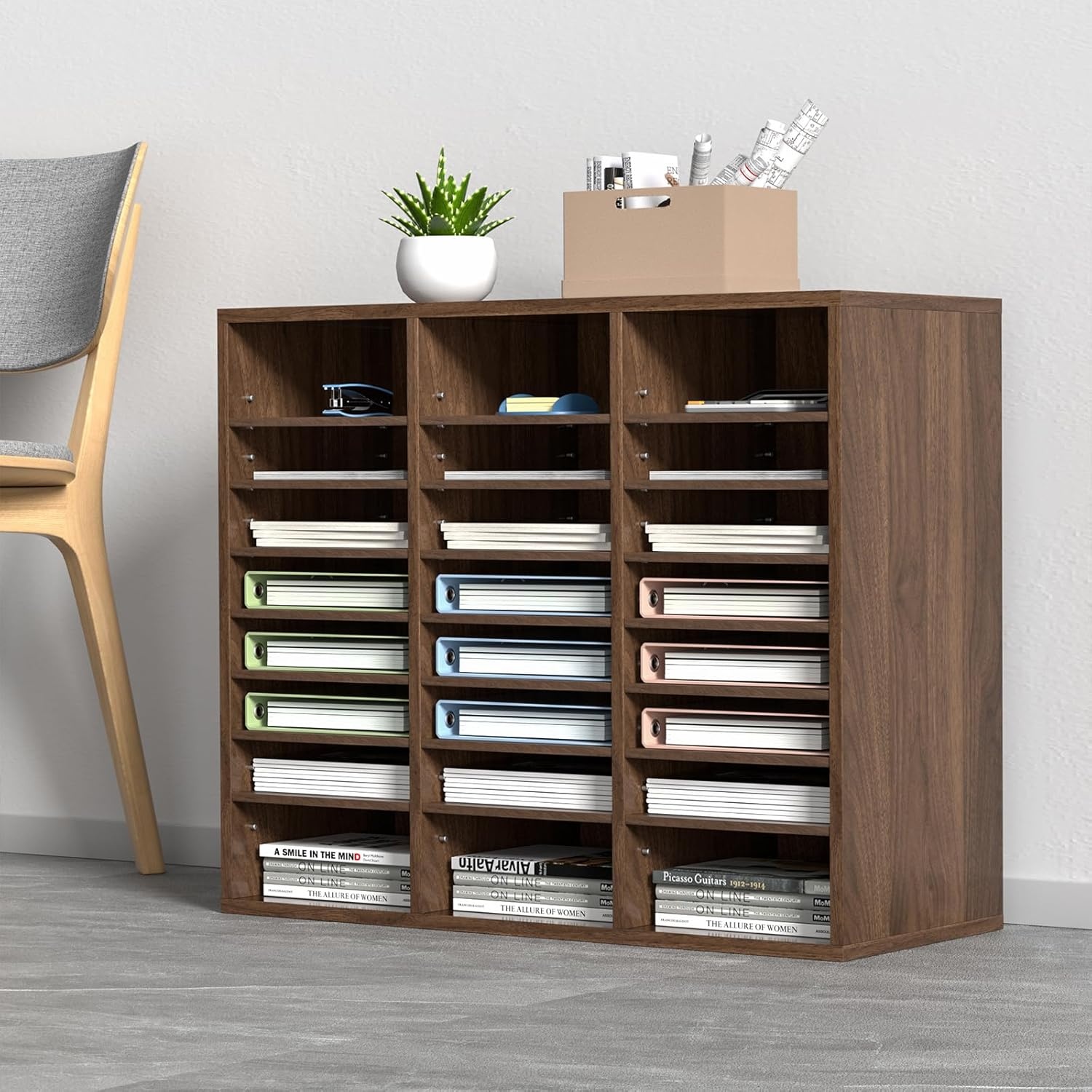 image:imageVEVOR Literature Organizers 5 Compartments Office Mailbox with Adjustable Shelves Wood Literature sorter 139x12x13 inches for Office Home Classroom Mailrooms Organization EPA Certified BrownBrown