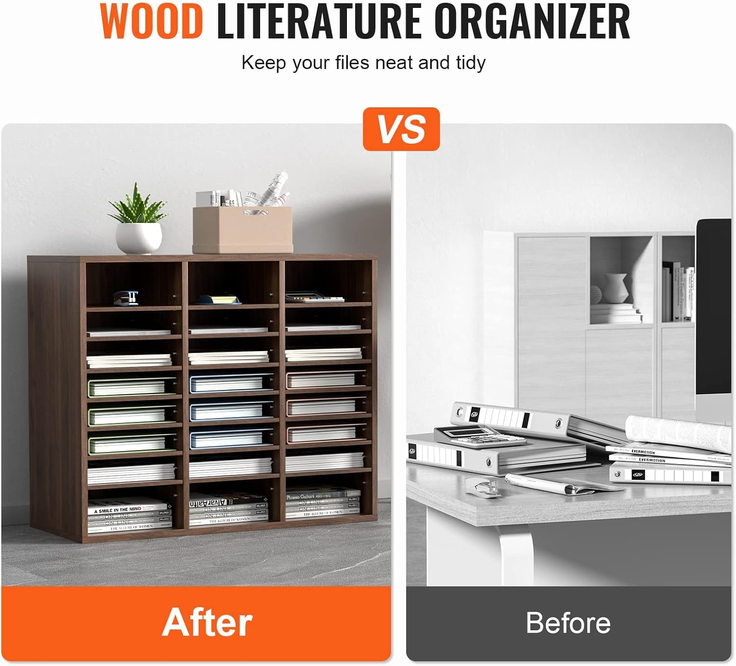 image:imageVEVOR Literature Organizers 5 Compartments Office Mailbox with Adjustable Shelves Wood Literature sorter 139x12x13 inches for Office Home Classroom Mailrooms Organization EPA Certified BrownBrown