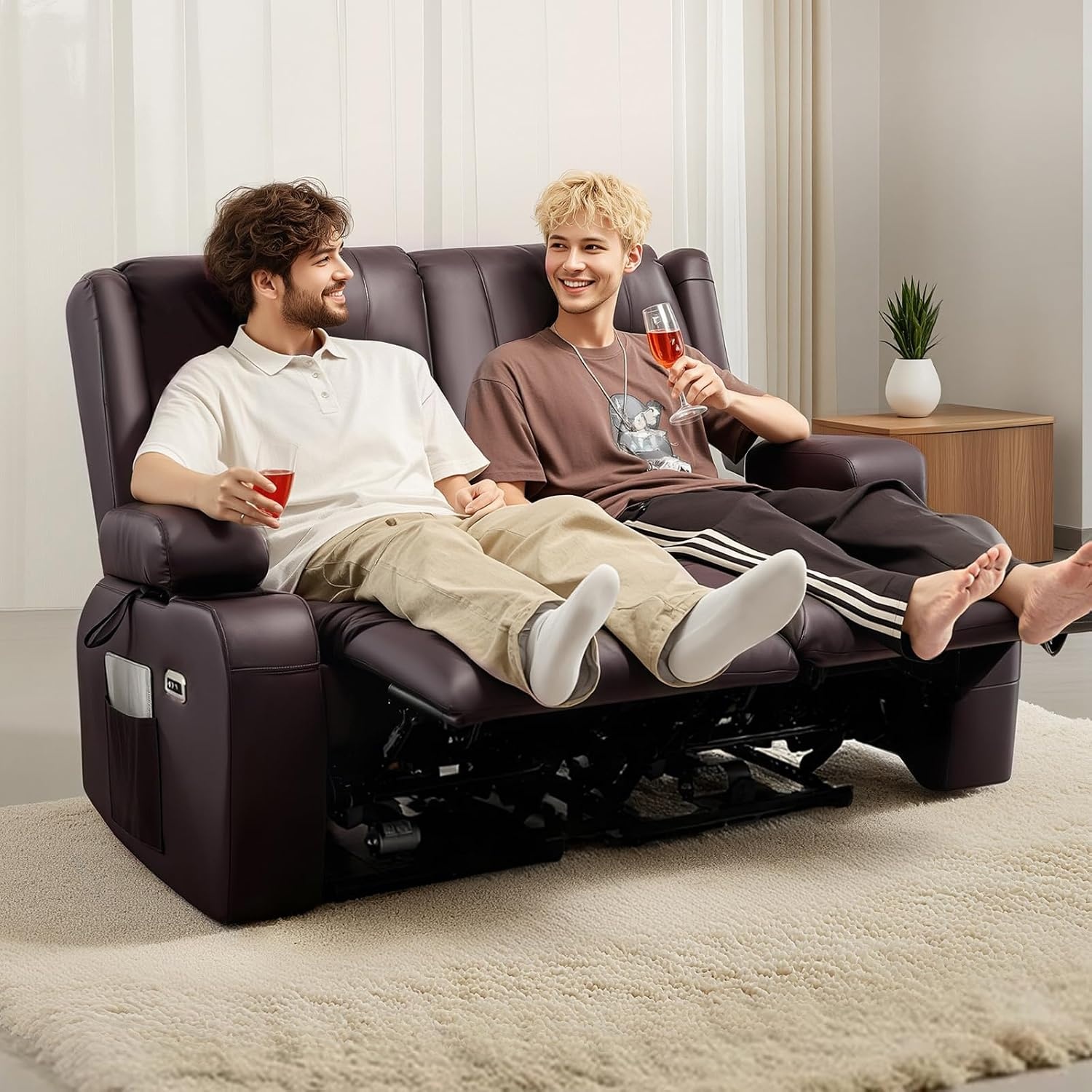 image:imageVEVOR Loveseat Recliner Sofa with Massage amp Heat Power Reclining Couch with Console PU Leather Electric RV Sofa with USB amp OutletStorageCup HoldersPockets Home Theater Seating for Living RoomDark Brown