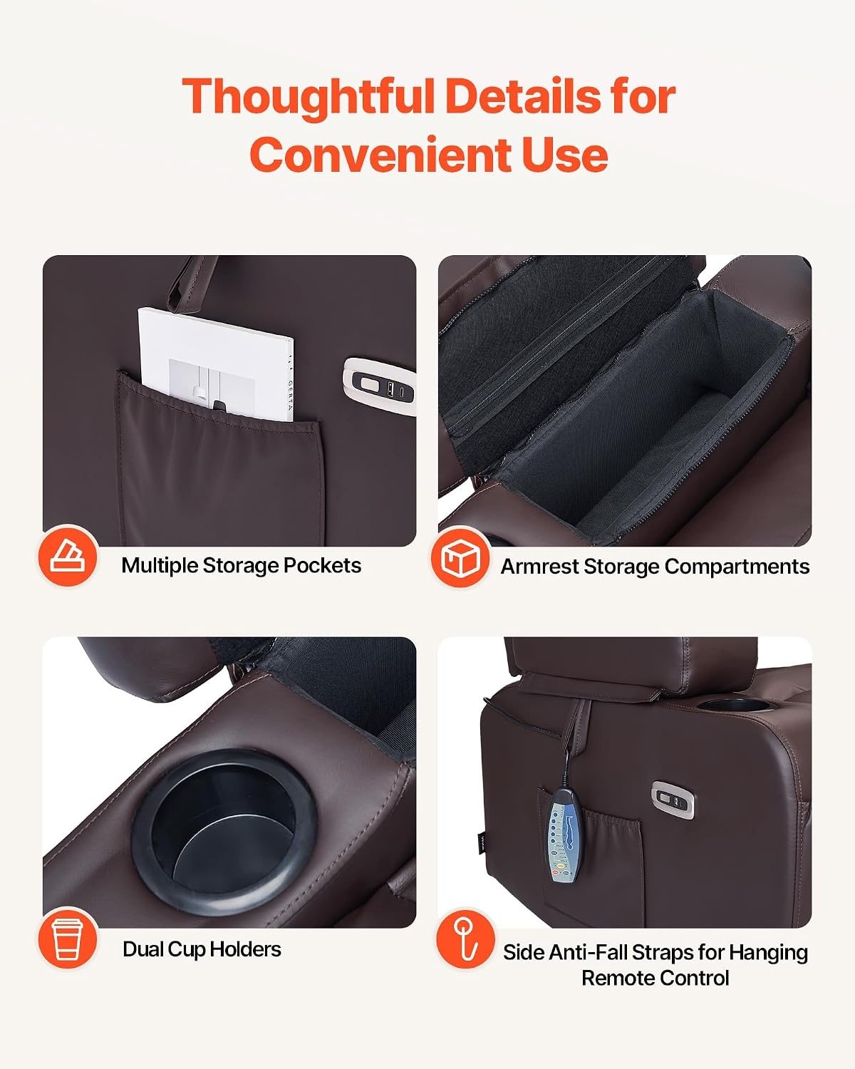 image:imageVEVOR Loveseat Recliner Sofa with Massage amp Heat Power Reclining Couch with Console PU Leather Electric RV Sofa with USB amp OutletStorageCup HoldersPockets Home Theater Seating for Living RoomDark Brown
