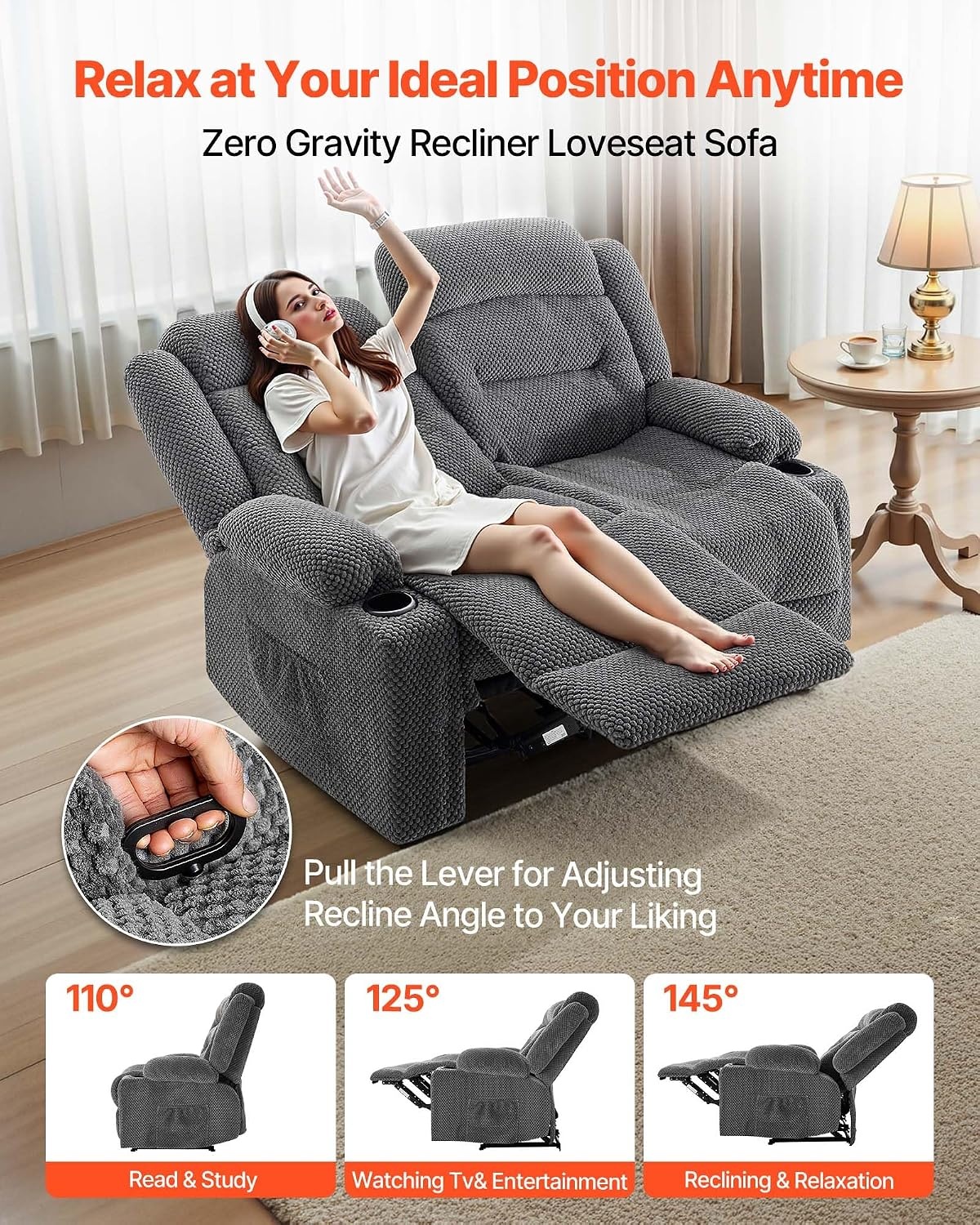 image:imageVEVOR Loveseat Recliner Sofa with Massage amp Heat Power Reclining Couch with Console PU Leather Electric RV Sofa with USB amp OutletStorageCup HoldersPockets Home Theater Seating for Living RoomDark Grey