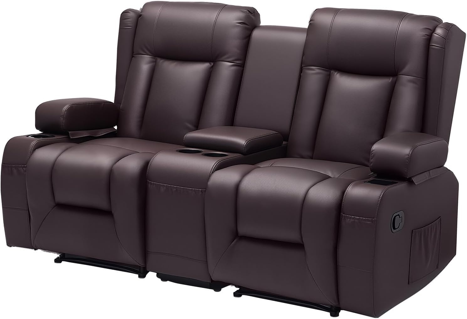 image:imageVEVOR Loveseat Recliner Sofa with Massage amp Heat Power Reclining Couch with Console PU Leather Electric RV Sofa with USB amp OutletStorageCup HoldersPockets Home Theater Seating for Living RoomDark Brown