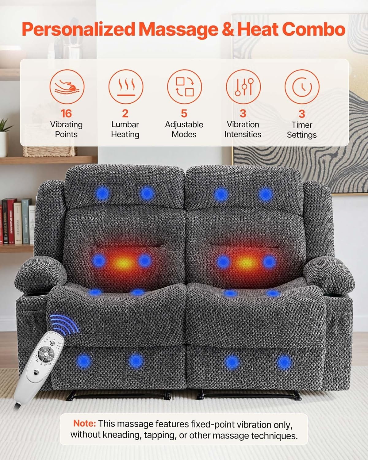 image:imageVEVOR Loveseat Recliner Sofa with Massage amp Heat Power Reclining Couch with Console PU Leather Electric RV Sofa with USB amp OutletStorageCup HoldersPockets Home Theater Seating for Living RoomDark Grey