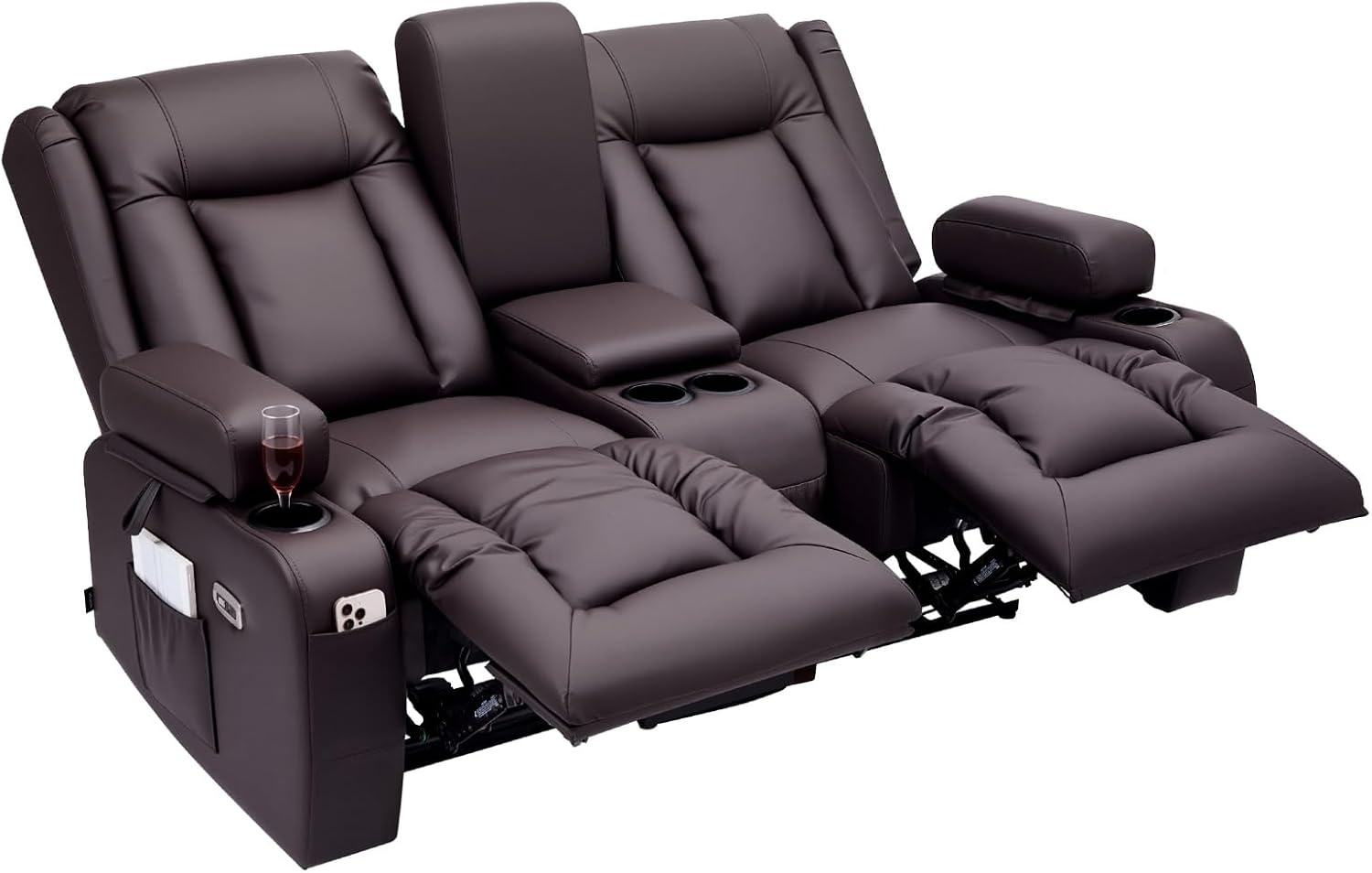 image:imageVEVOR Loveseat Recliner Sofa with Massage amp Heat Power Reclining Couch with Console PU Leather Electric RV Sofa with USB amp OutletStorageCup HoldersPockets Home Theater Seating for Living RoomDark Brown