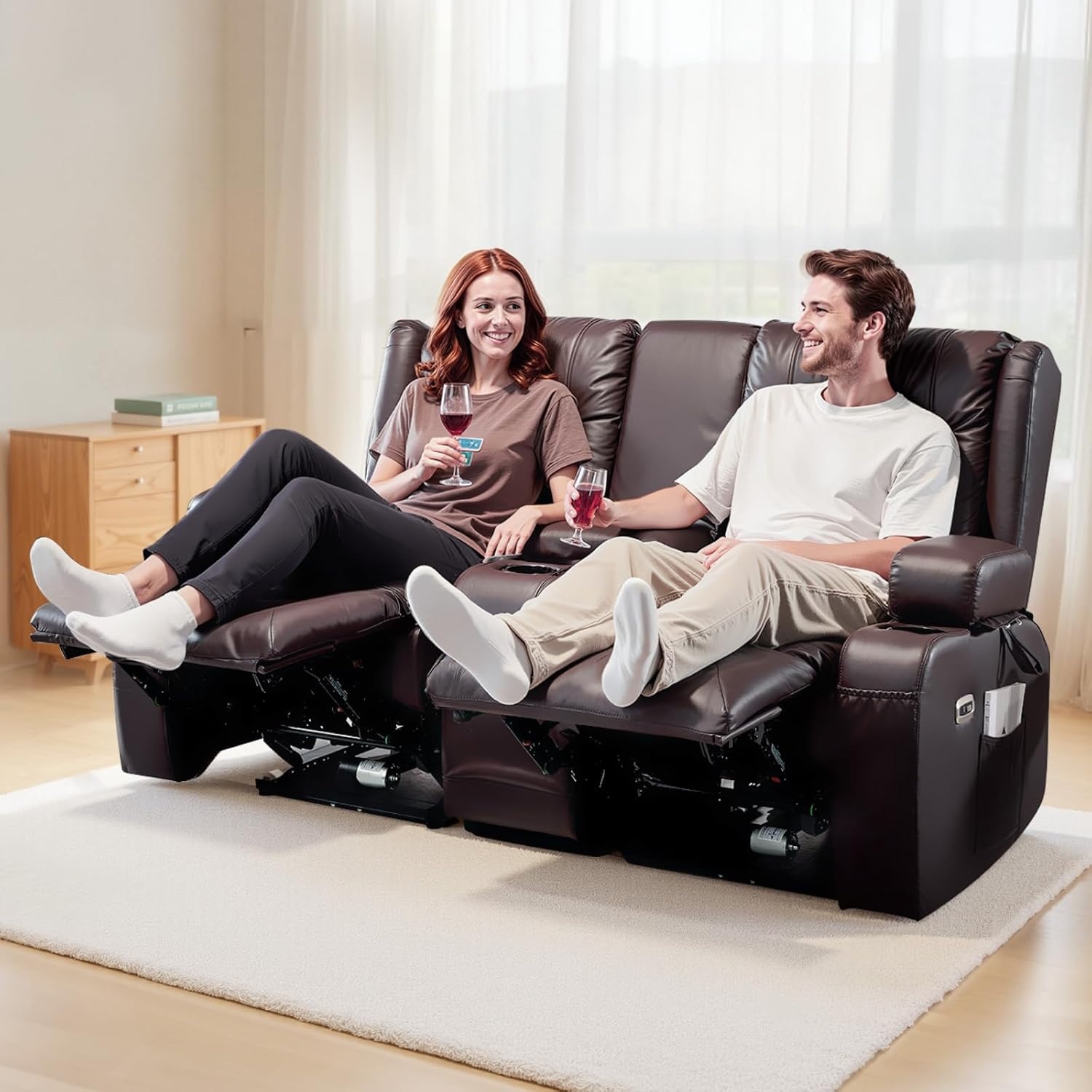 image:imageVEVOR Loveseat Recliner Sofa with Massage amp Heat Power Reclining Couch with Console PU Leather Electric RV Sofa with USB amp OutletStorageCup HoldersPockets Home Theater Seating for Living RoomDark Brown