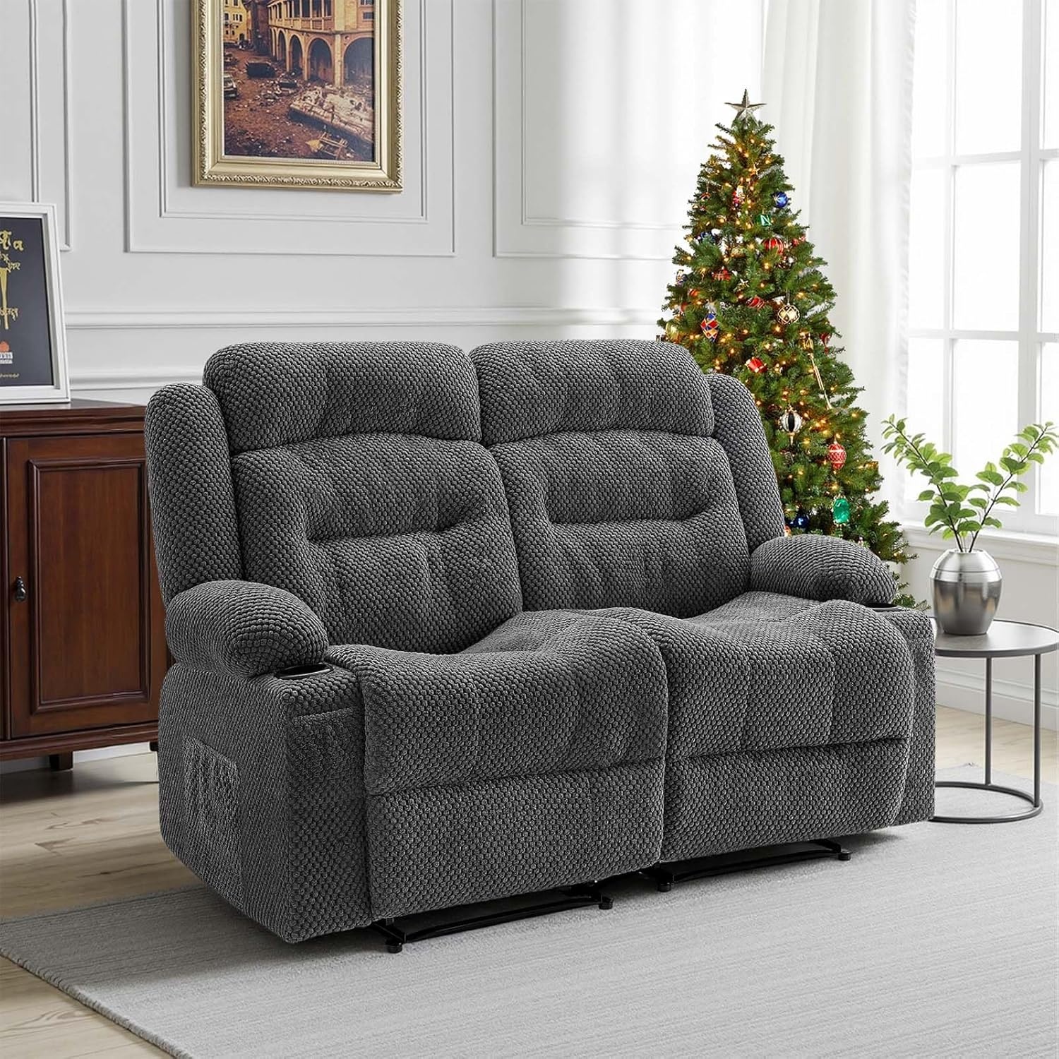 image:imageVEVOR Loveseat Recliner Sofa with Massage amp Heat Power Reclining Couch with Console PU Leather Electric RV Sofa with USB amp OutletStorageCup HoldersPockets Home Theater Seating for Living RoomDark Grey