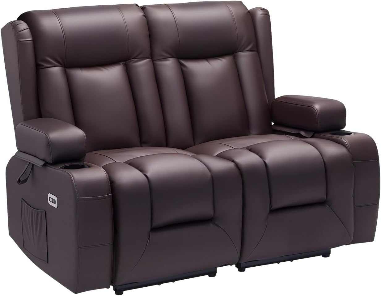 image:imageVEVOR Loveseat Recliner Sofa with Massage amp Heat Power Reclining Couch with Console PU Leather Electric RV Sofa with USB amp OutletStorageCup HoldersPockets Home Theater Seating for Living RoomDark Brown