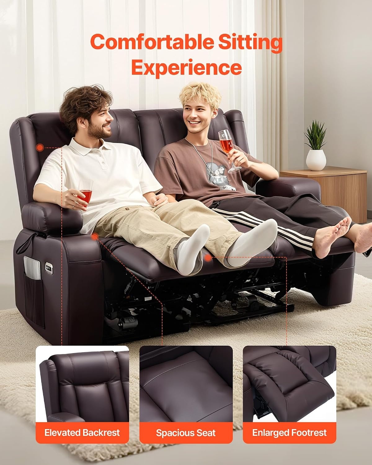 image:imageVEVOR Loveseat Recliner Sofa with Massage amp Heat Power Reclining Couch with Console PU Leather Electric RV Sofa with USB amp OutletStorageCup HoldersPockets Home Theater Seating for Living RoomDark Brown