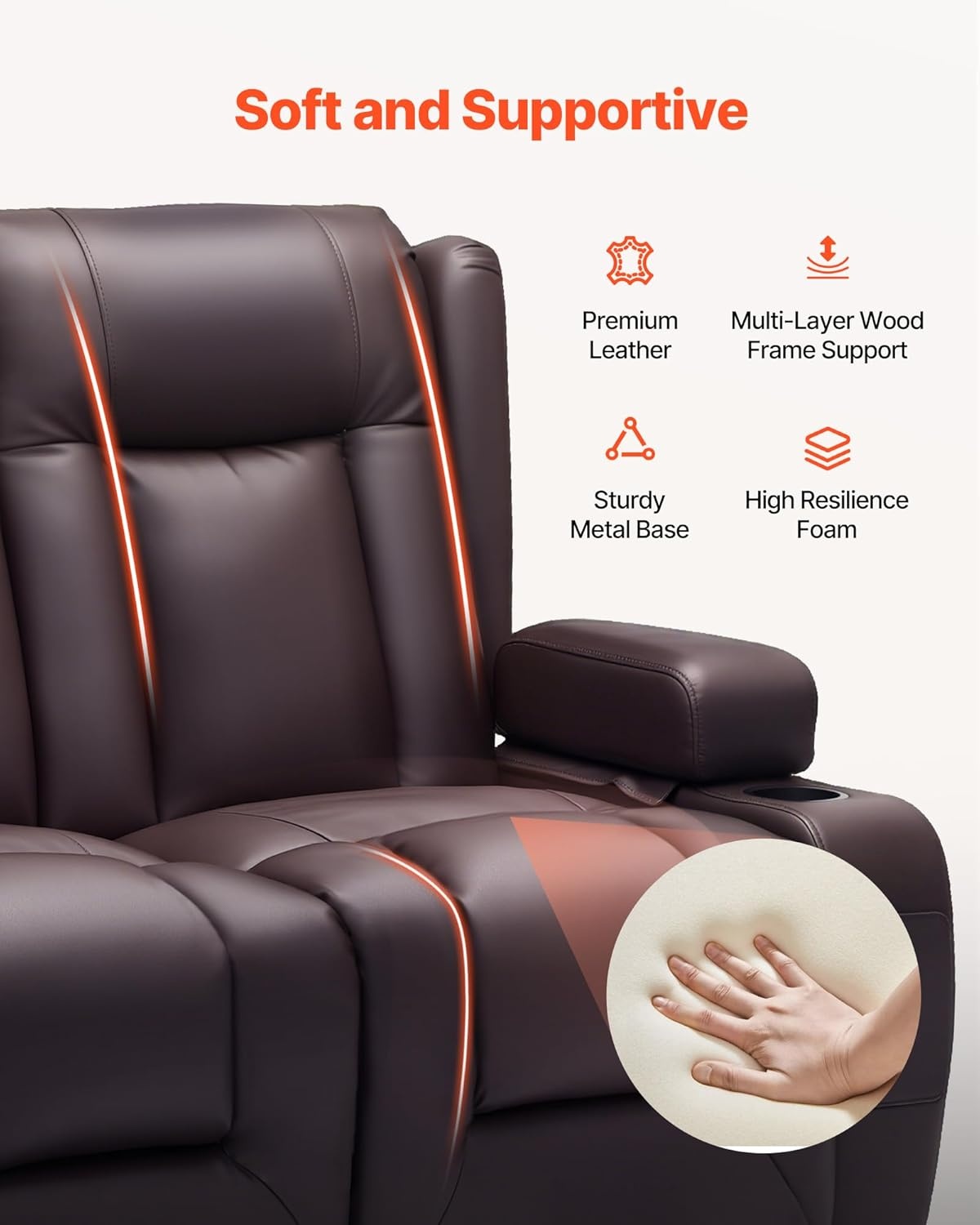 image:imageVEVOR Loveseat Recliner Sofa with Massage amp Heat Power Reclining Couch with Console PU Leather Electric RV Sofa with USB amp OutletStorageCup HoldersPockets Home Theater Seating for Living RoomDark Brown