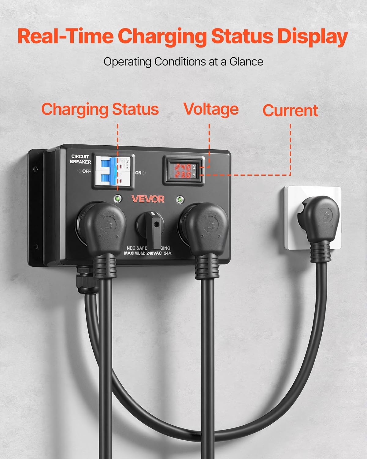 image:imageVEVOR Manual EV Charging Switch NEMA 1030 Splitter Switch for Dryer amp EV 24A Max 240V Manual Power Distribution with Circuit Breaker RealTime Display HandOperated Selector Plug and Play ETL