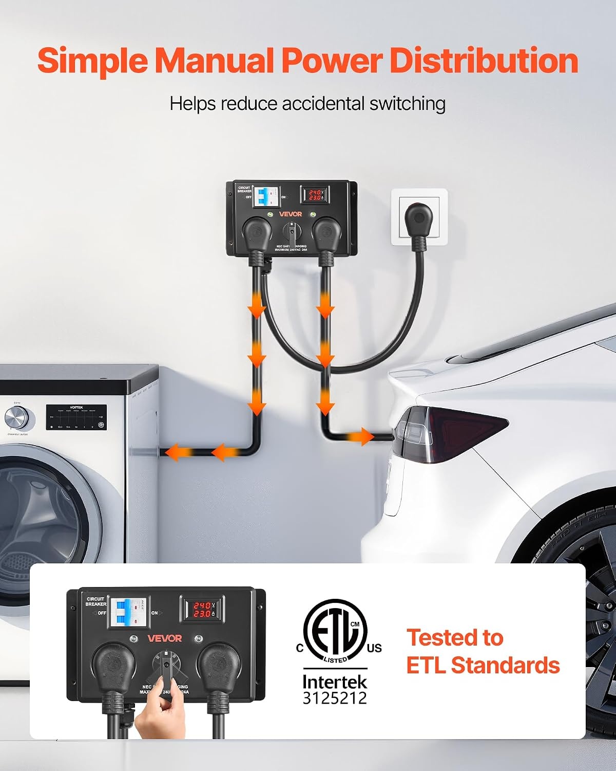 image:imageVEVOR Manual EV Charging Switch NEMA 1030 Splitter Switch for Dryer amp EV 24A Max 240V Manual Power Distribution with Circuit Breaker RealTime Display HandOperated Selector Plug and Play ETL