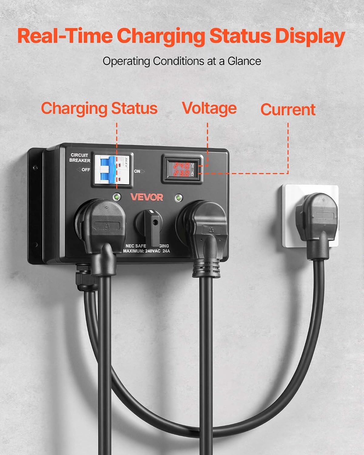 image:imageVEVOR Manual EV Charging Switch NEMA 1430P to 1430R amp 1450R Splitter Switch for Dryer amp EV 24A Max 240V Manual Power Distribution with Circuit Breaker HandOperated Selector Plug and Play ETL