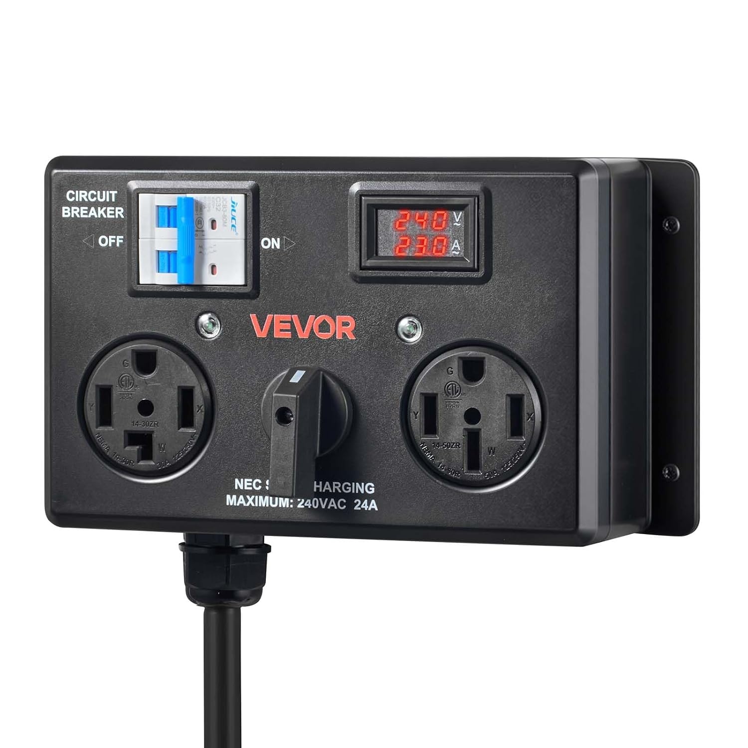 image:imageVEVOR Manual EV Charging Switch NEMA 1430P to 1430R amp 1450R Splitter Switch for Dryer amp EV 24A Max 240V Manual Power Distribution with Circuit Breaker HandOperated Selector Plug and Play ETL