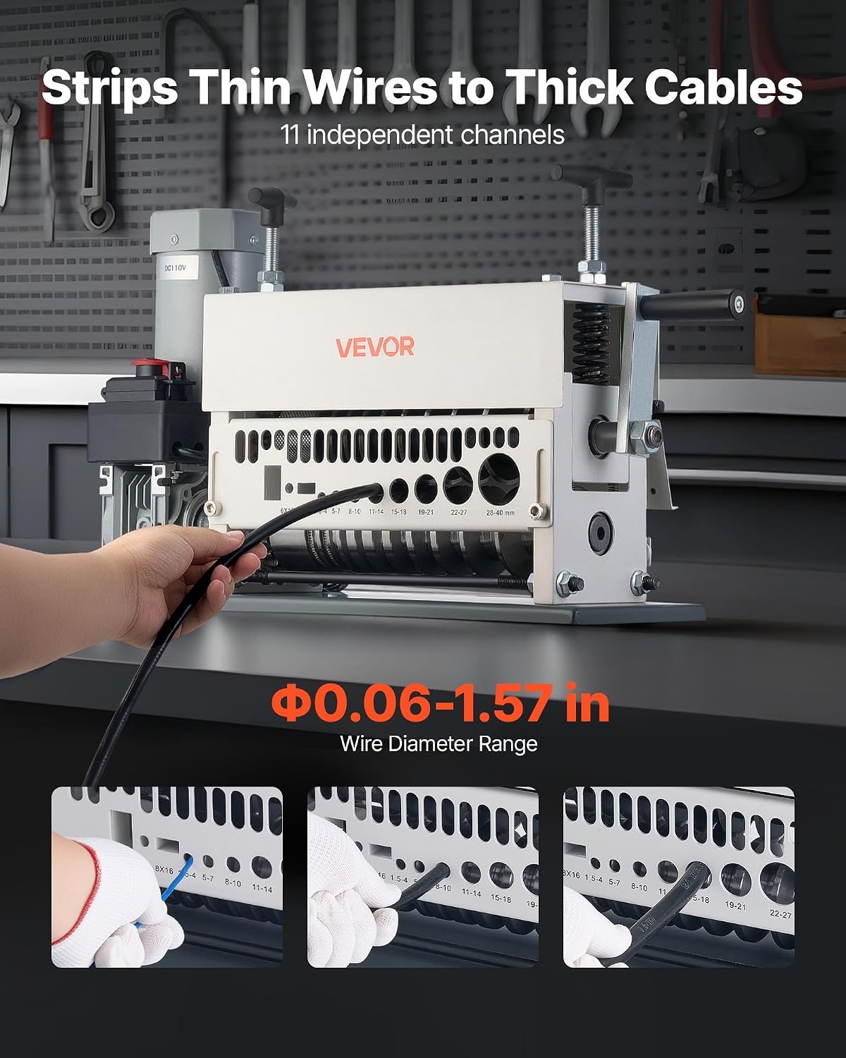 image:imageVEVOR Manual Wire Stripper Machine 006118 in Copper Cable Stripper Tool Hand Crank or Drill Powered Modes HeavyDuty Q235 Frame Wire Stripping Machine Easy to Use for Scrap Copper Recycling2028 x 669 x 1252 in