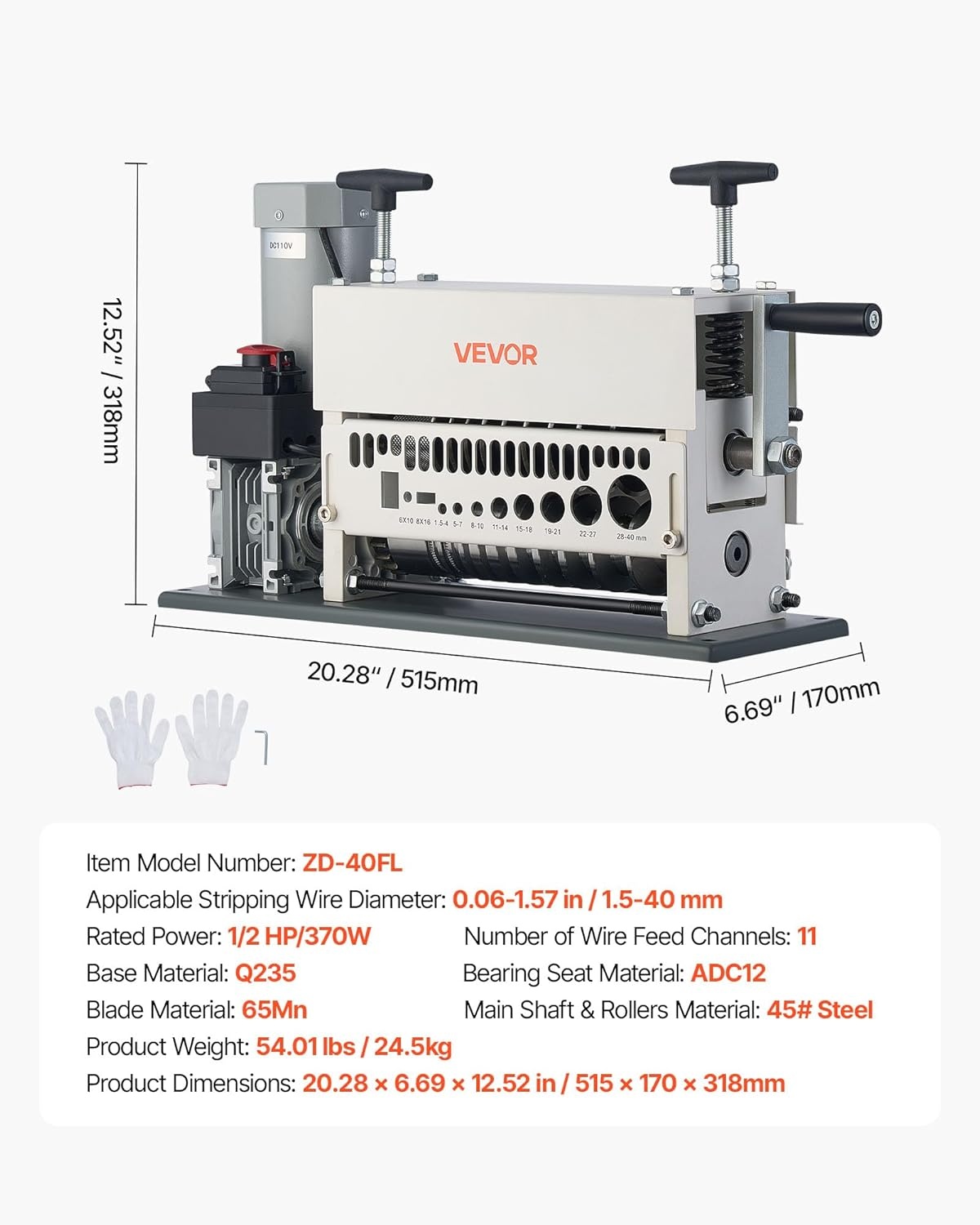 image:imageVEVOR Manual Wire Stripper Machine 006118 in Copper Cable Stripper Tool Hand Crank or Drill Powered Modes HeavyDuty Q235 Frame Wire Stripping Machine Easy to Use for Scrap Copper Recycling2028 x 669 x 1252 in